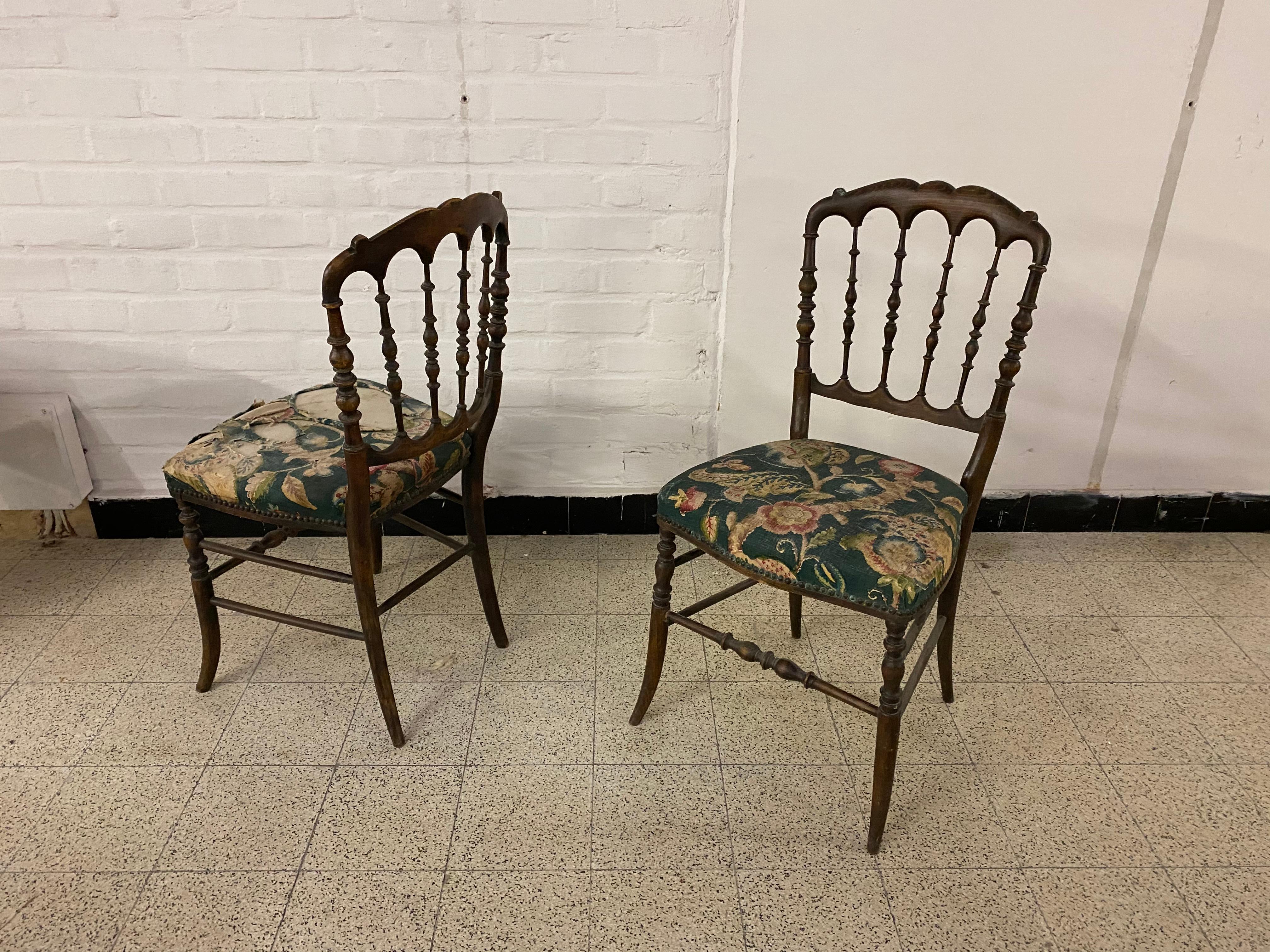 2 chaises originales Chiarivari Napoléon III en bois d'ébène, France, années 1850 Bon état - En vente à Saint-Ouen, FR