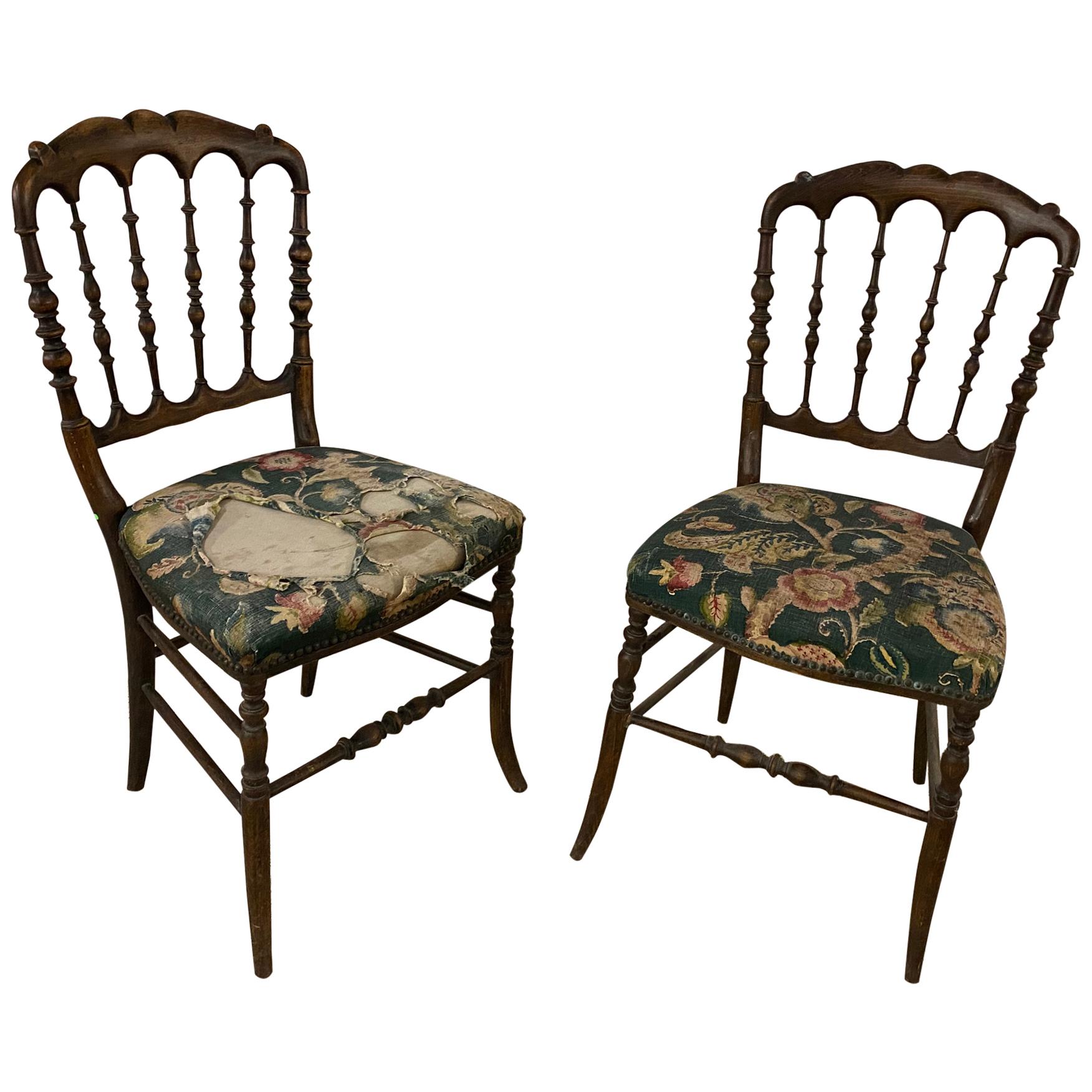 2 Original Chiarivari Napoleon III Ebonized Chairs, France, 1850s