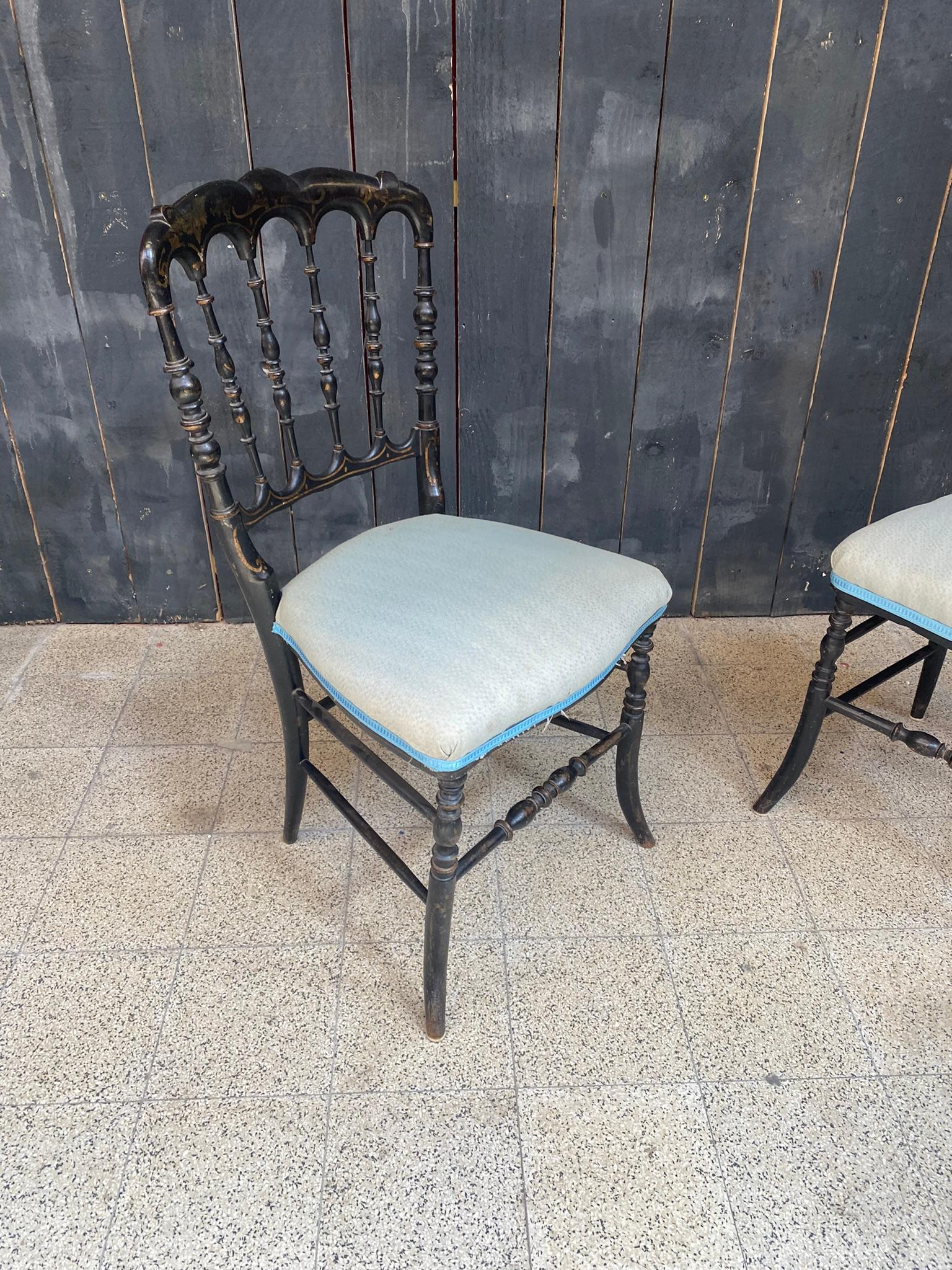 French 2 Original Chiarivari Napoleon III Ebonized Chairs, France, 1850s For Sale