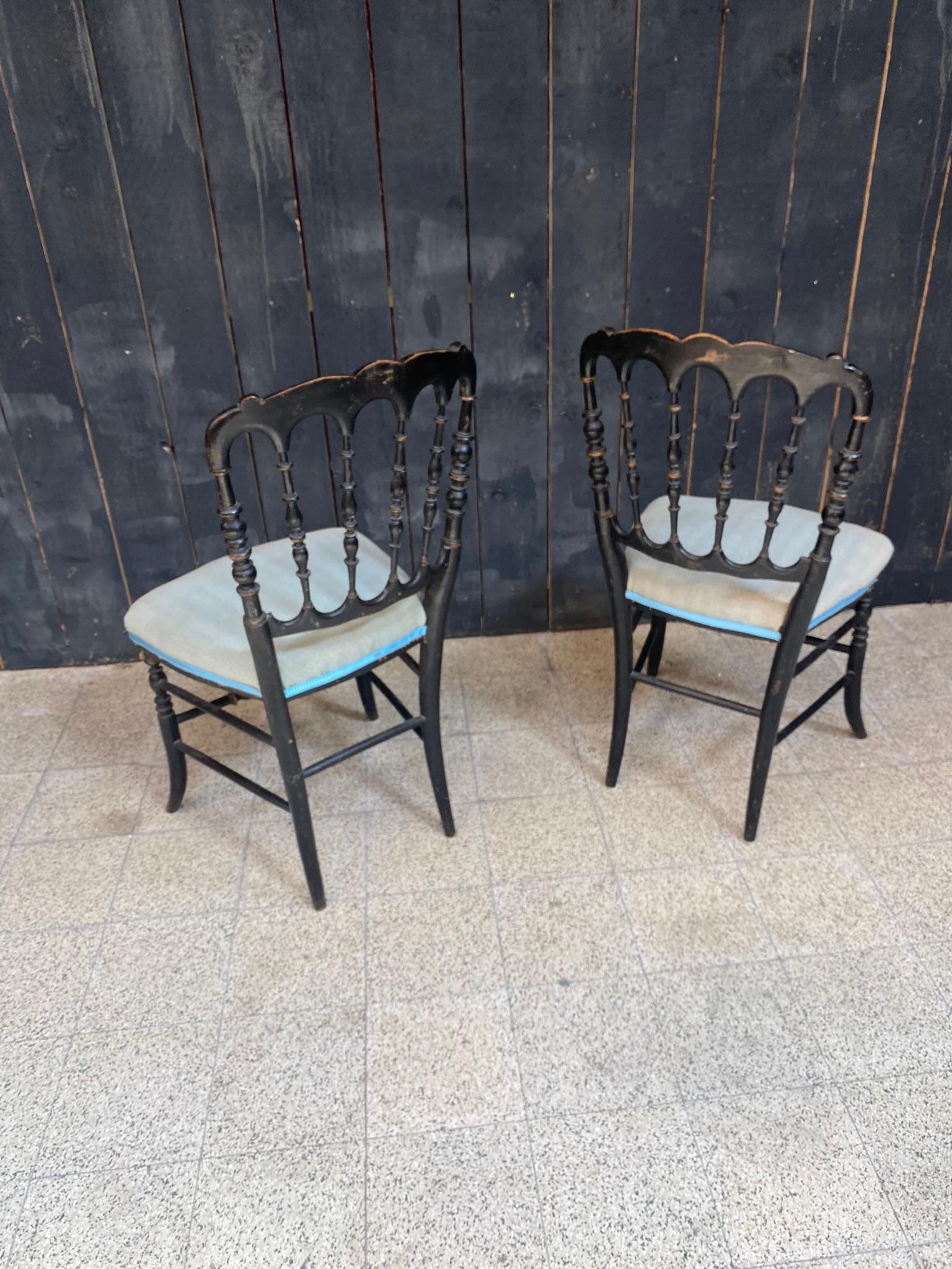 19th Century 2 Original Chiarivari Napoleon III Ebonized Chairs, France, 1850s For Sale