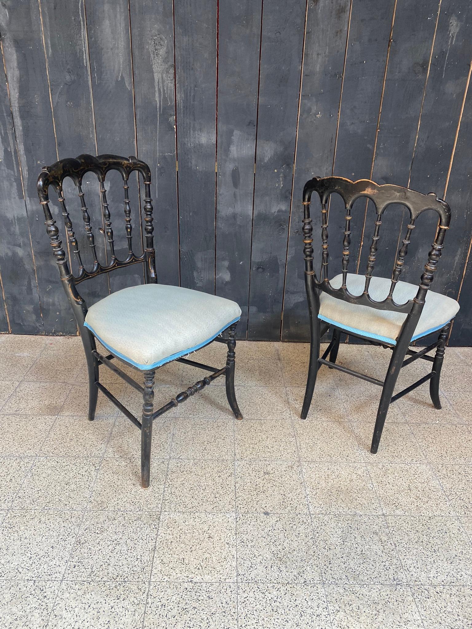 Ébénisé 2 chaises originales Chiarivari Napoléon III en bois d'ébène, France, années 1850 en vente