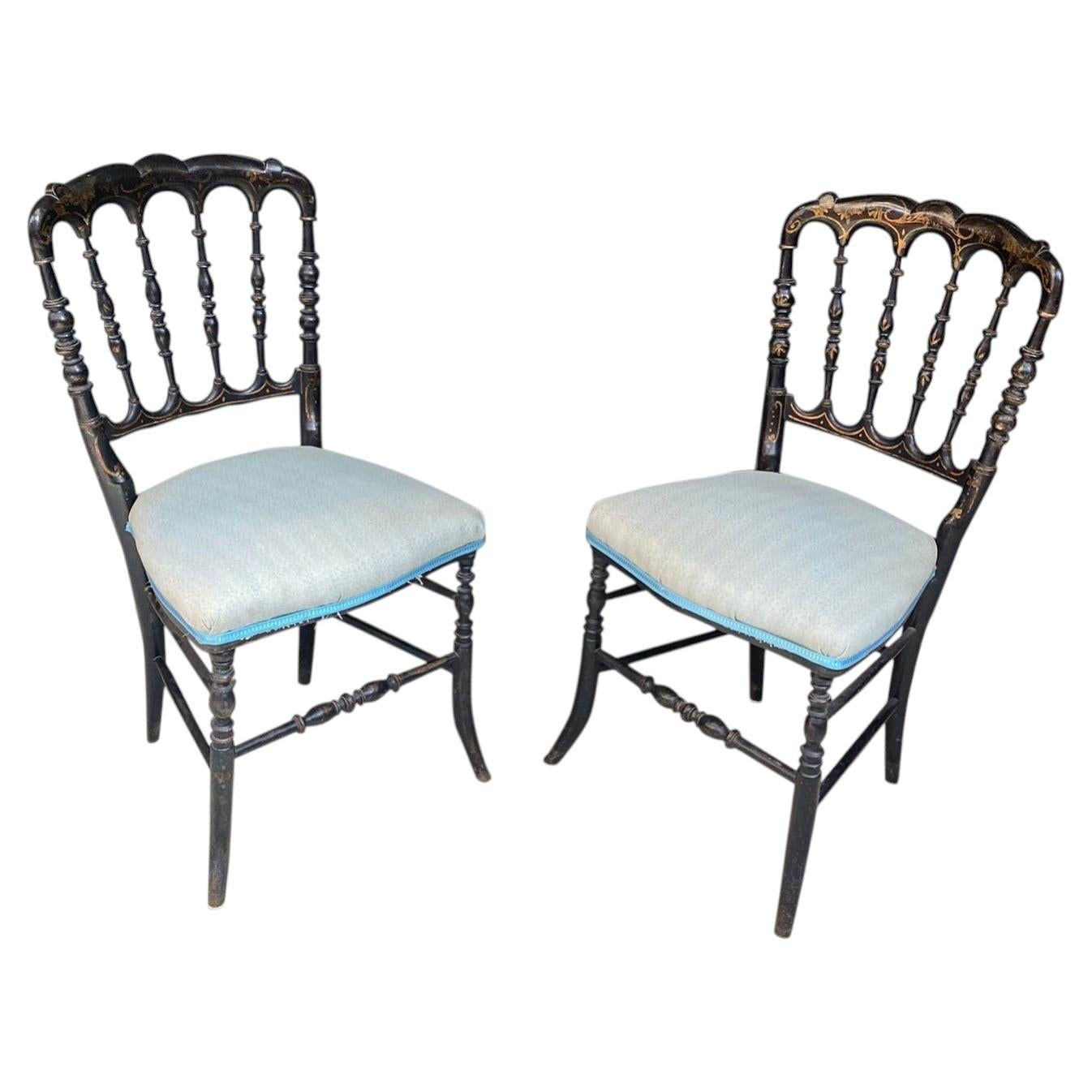 2 chaises Chiarivari d'origine, style Napoléon III, en ébène noirci, France, années 1850 en vente