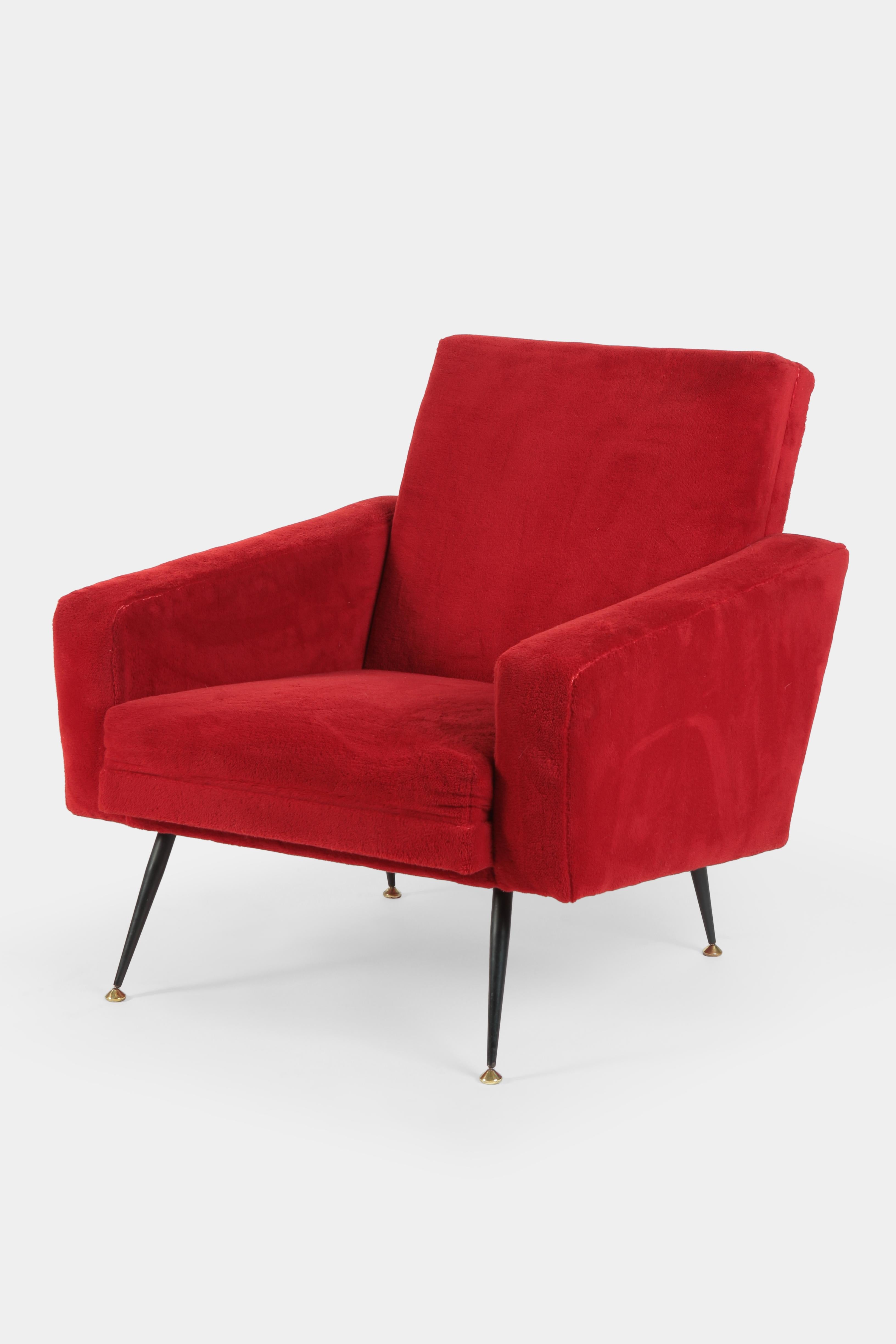 Mid-Century Modern 2 Original Italian Plush Lounge Chairs, 1950s