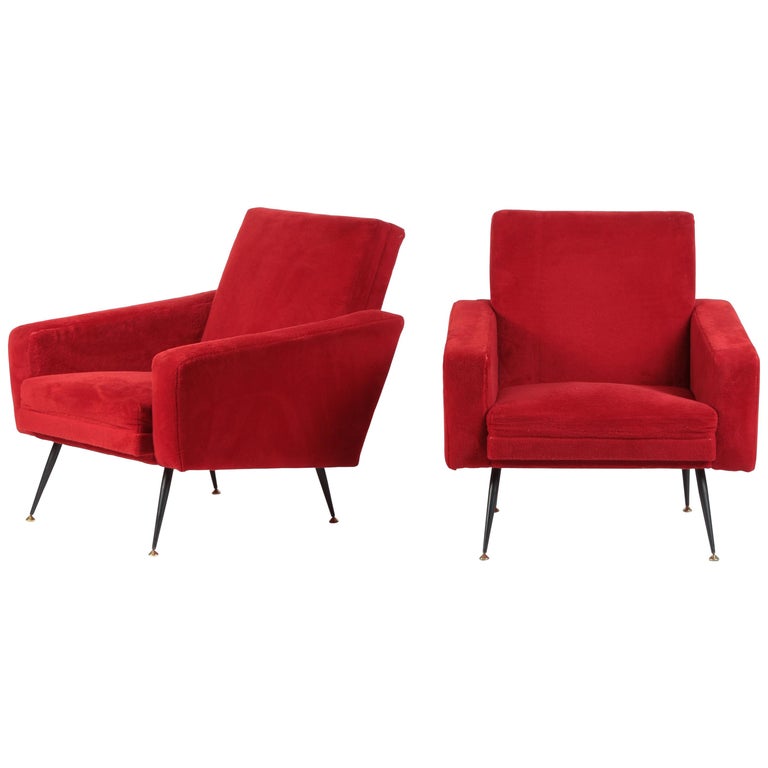 2 Original Italian Plush Lounge Chairs, 1950s For Sale at 1stdibs