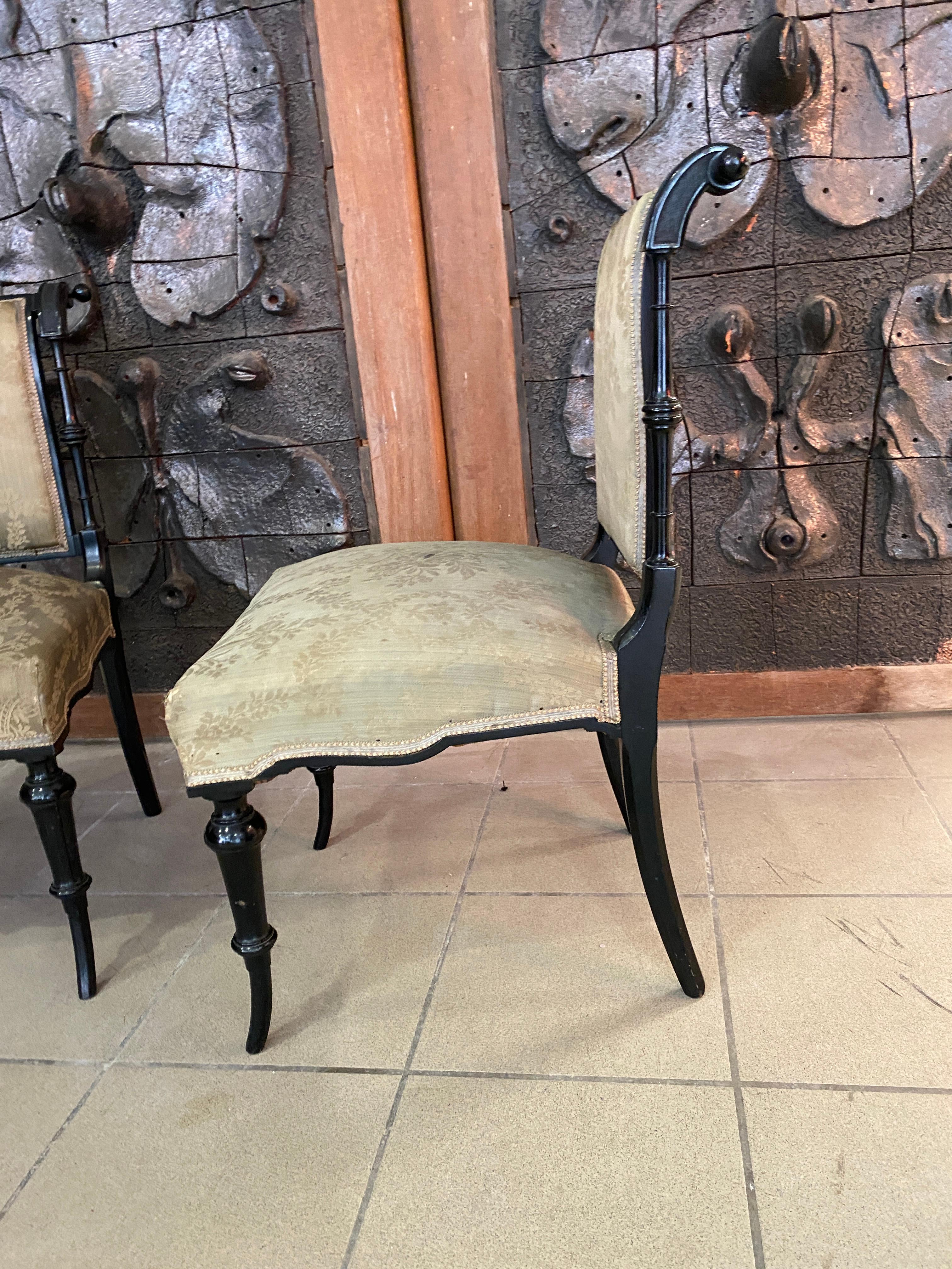 French 2 Original Napoleon III Ebonized Chairs, France, 1850s For Sale