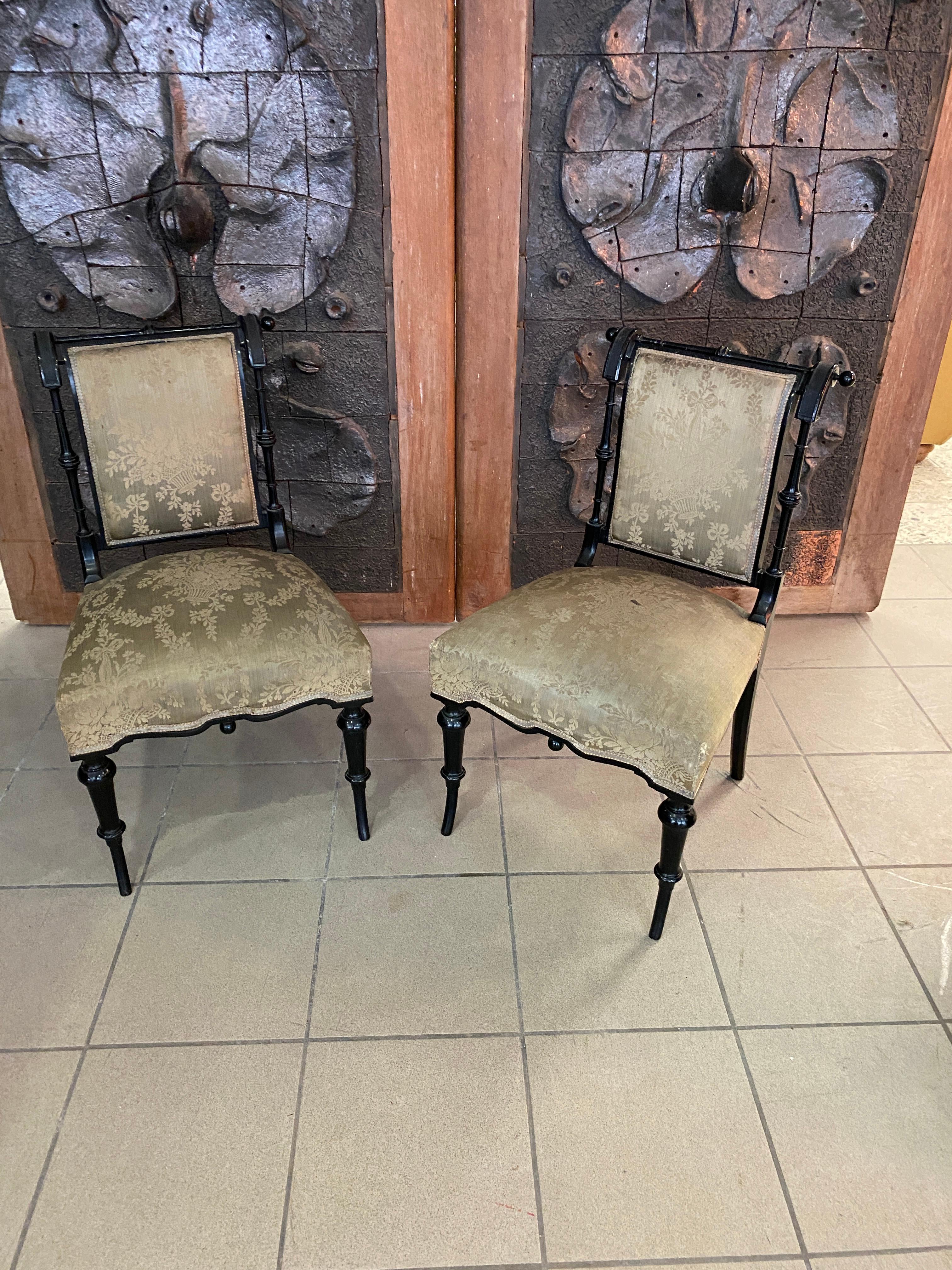 19th Century 2 Original Napoleon III Ebonized Chairs, France, 1850s For Sale