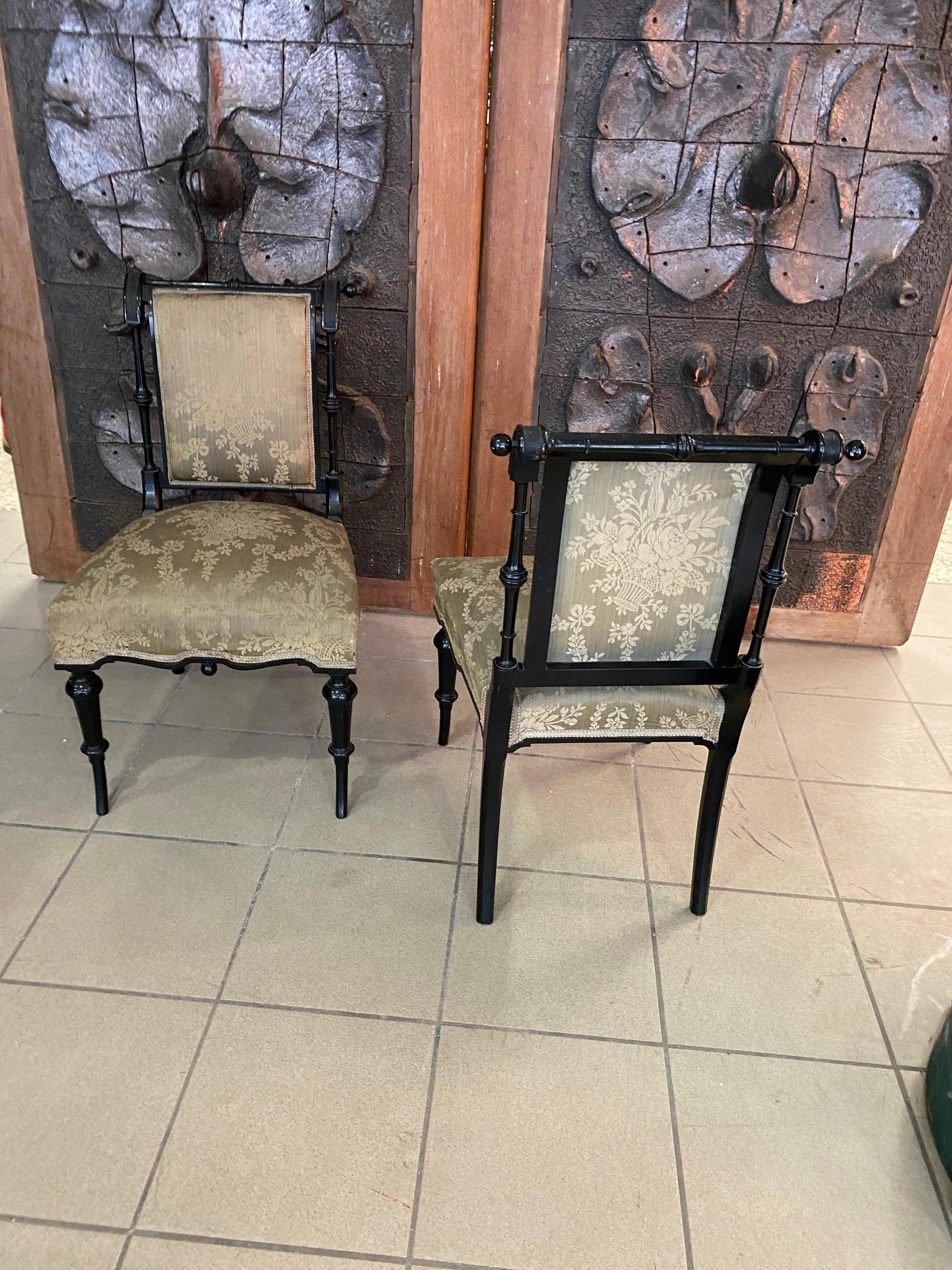 Wood 2 Original Napoleon III Ebonized Chairs, France, 1850s For Sale