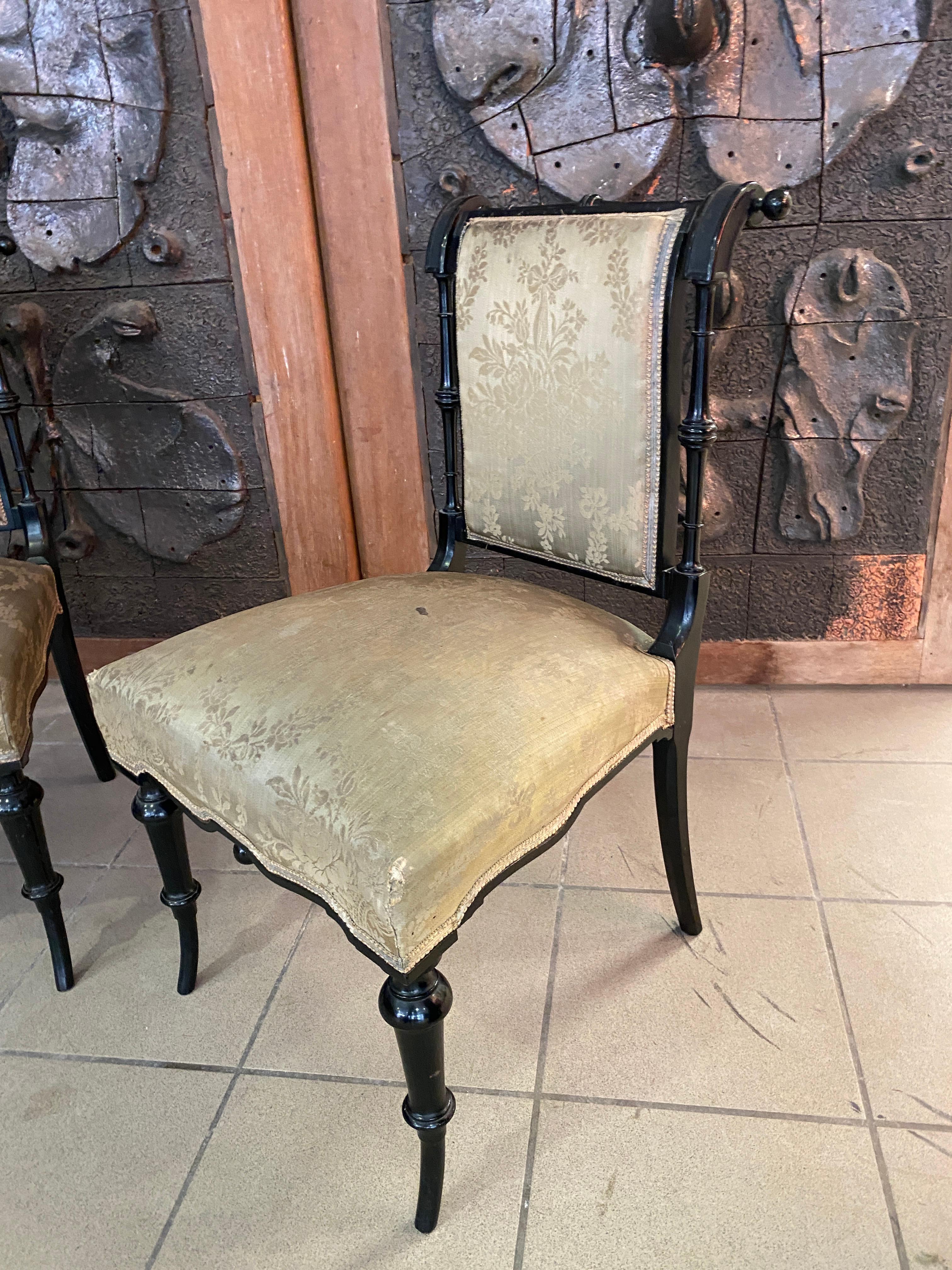 2 Original Napoleon III Ebonized Chairs, France, 1850s For Sale 1