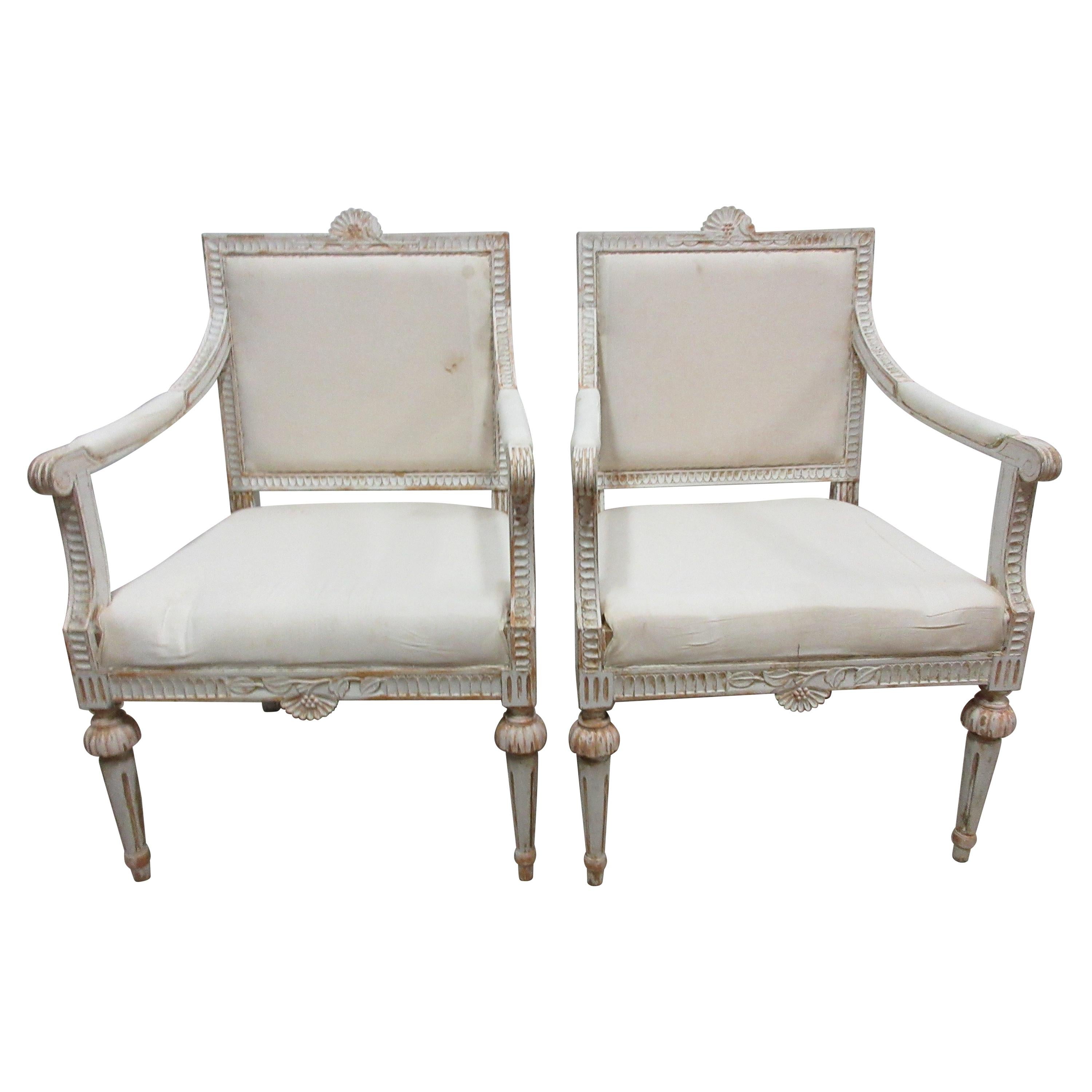 2 Original Painted Swedish Gustavian Armchairs