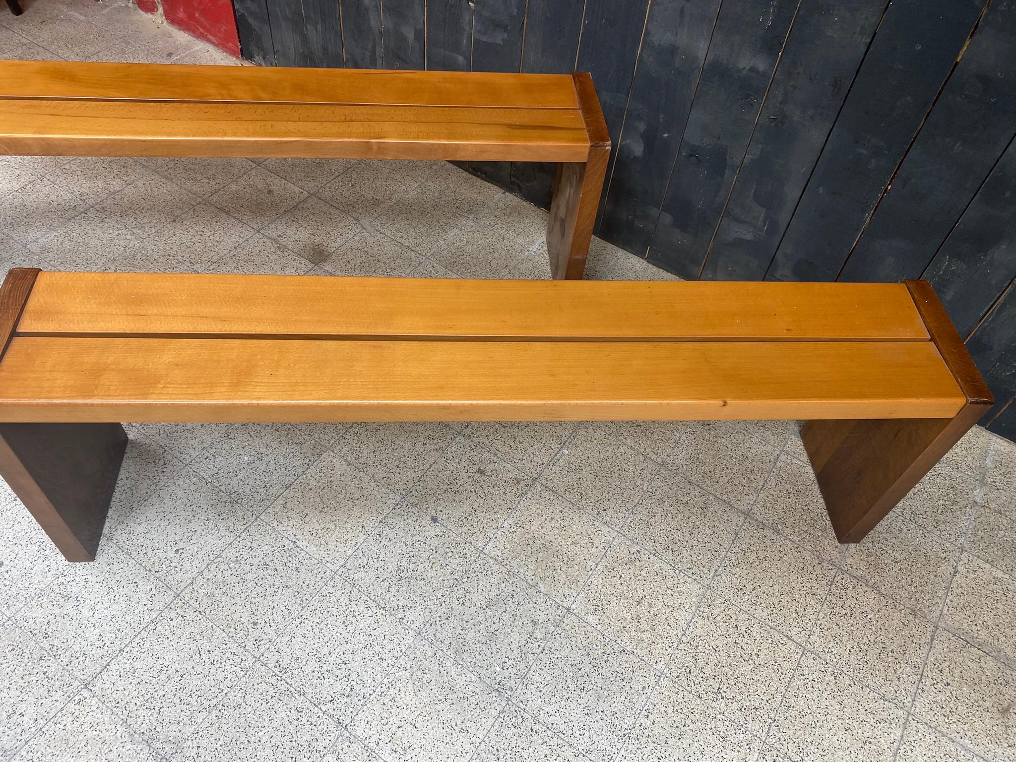 Mid-20th Century 2 Original Stained Beech Benches circa 1950/1960 For Sale