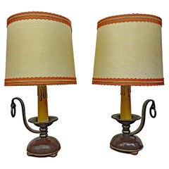 2 Original Wrought Iron Lamps circa 1950/1960 Lampshade in Good Condition 