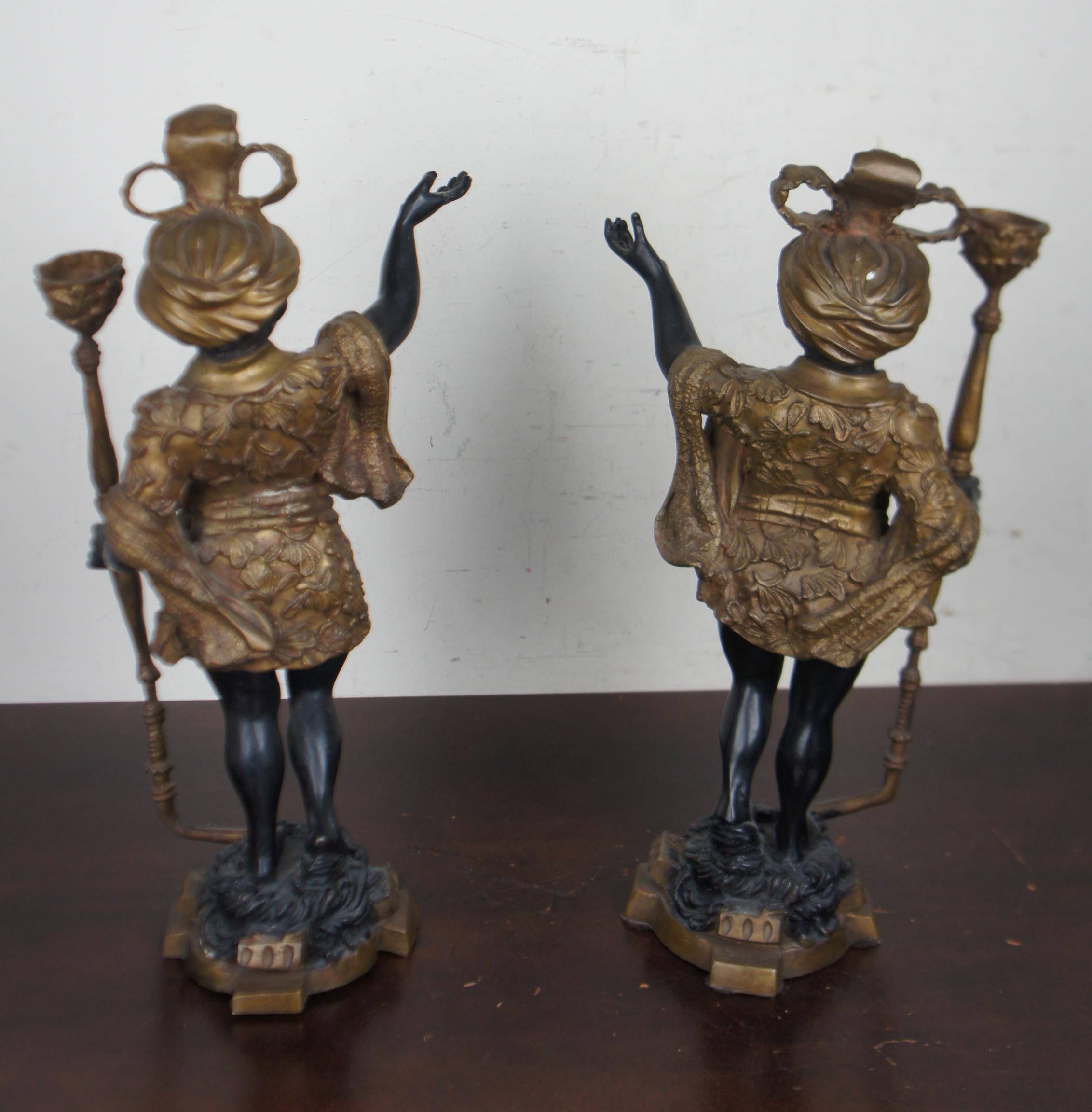 2 Ornate Baroque Torchiere Figurines Bronze Statues Candlesticks 7