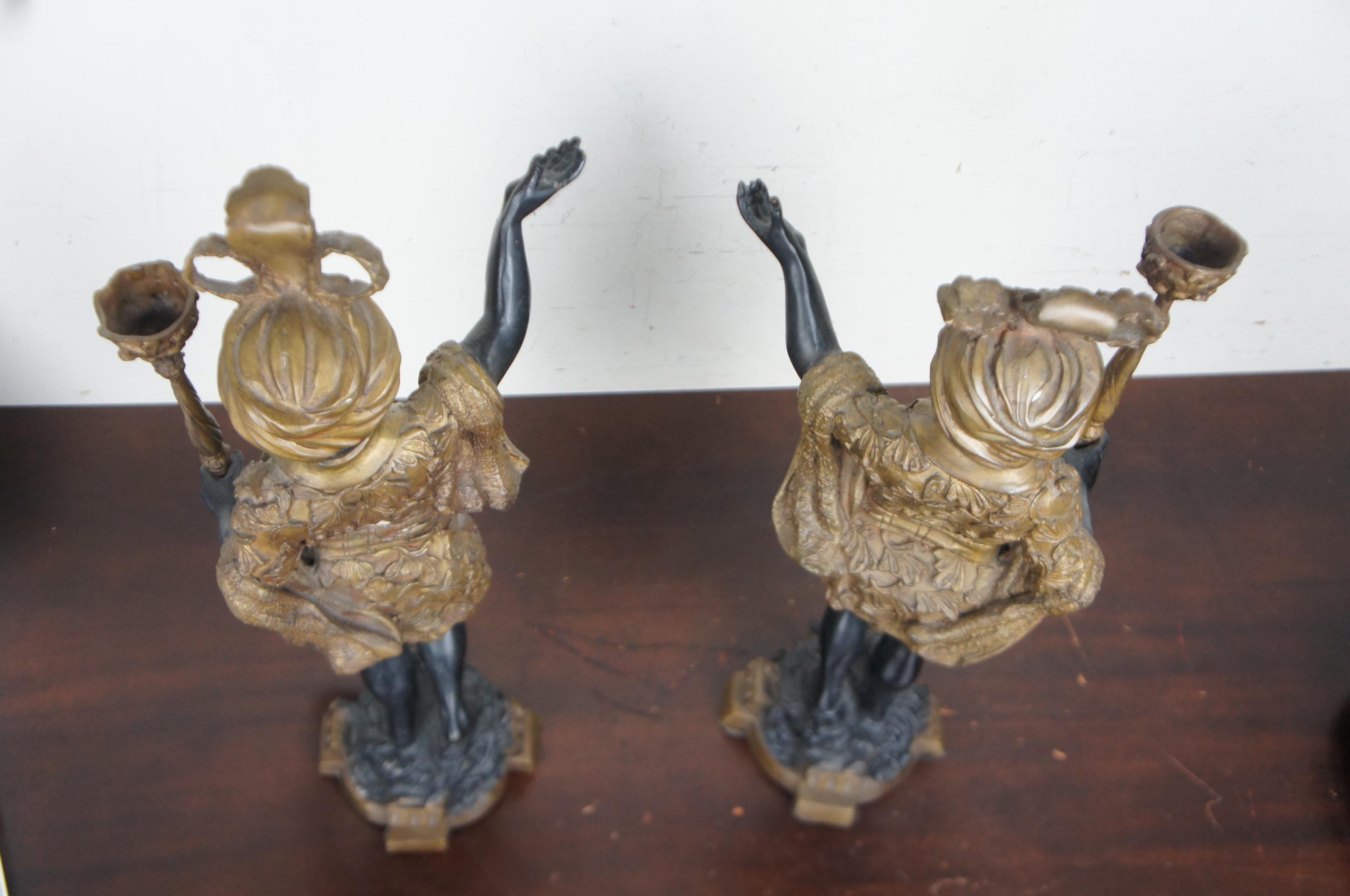2 Ornate Baroque Torchiere Figurines Bronze Statues Candlesticks 8