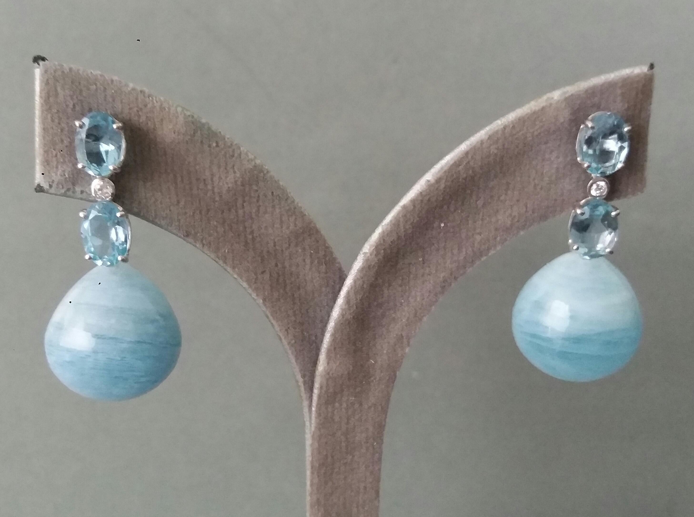 2 Oval Faceted Sky Blue Topaz Gold Diamonds Round Plain Aquamarine Drop Earrings For Sale 10
