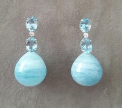 2 Oval Faceted Sky Blue Topaz Gold Diamonds Round Plain Aquamarine Drop Earrings