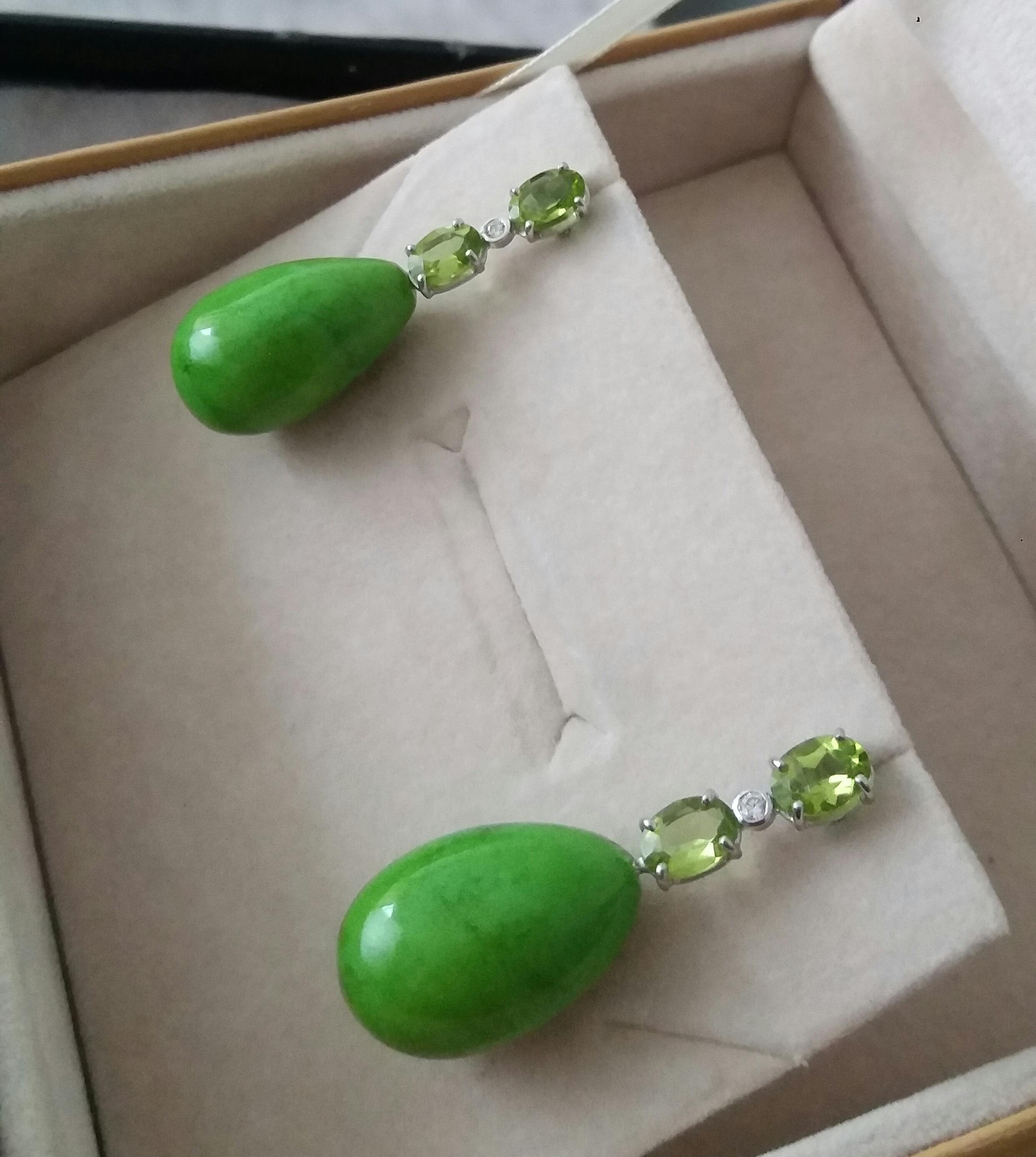 2 Oval Peridot Gold Diamonds 2 Green Turkmenistan Turquoise Drops Earrings For Sale 4