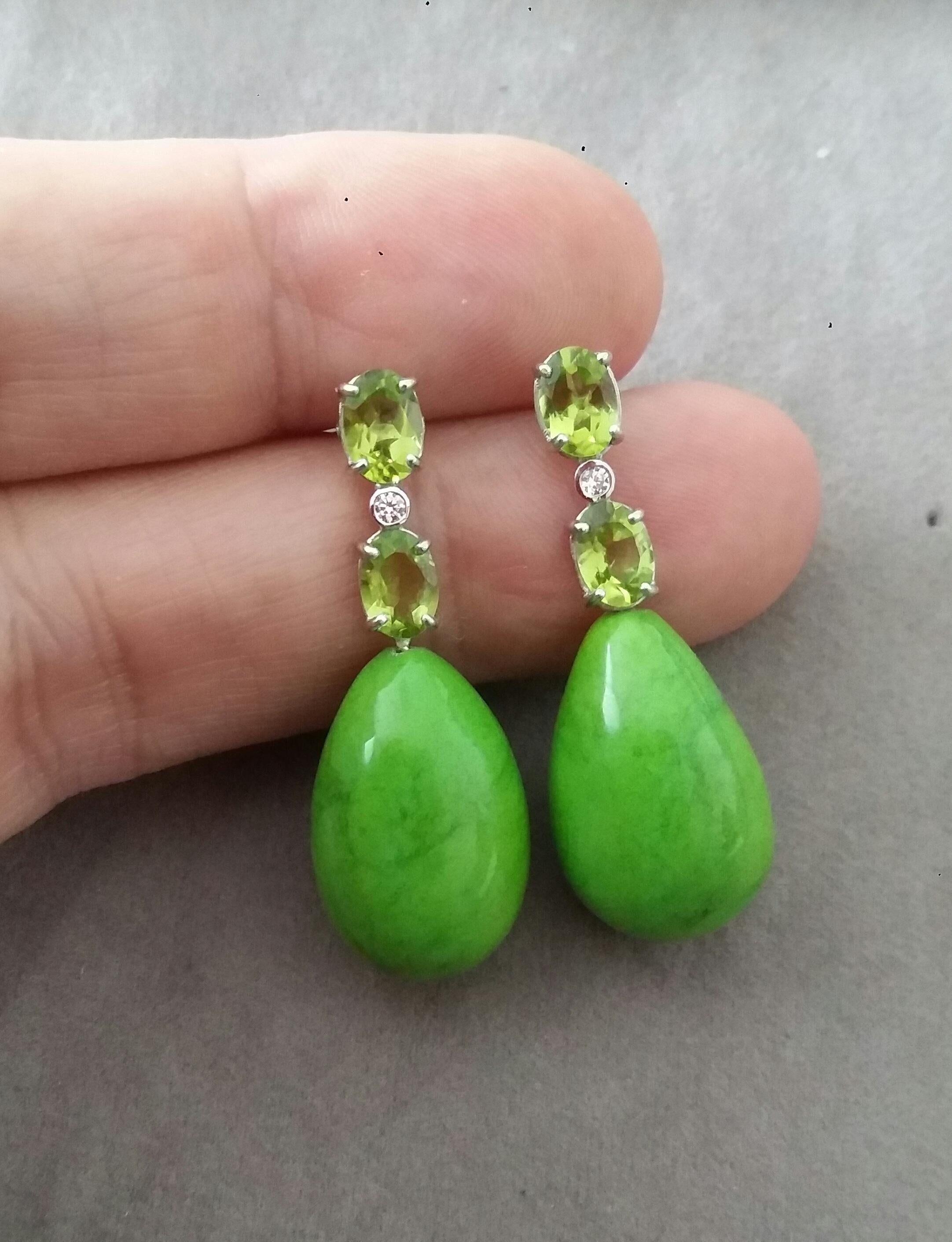 2 Oval Peridot Gold Diamonds 2 Green Turkmenistan Turquoise Drops Earrings For Sale 5