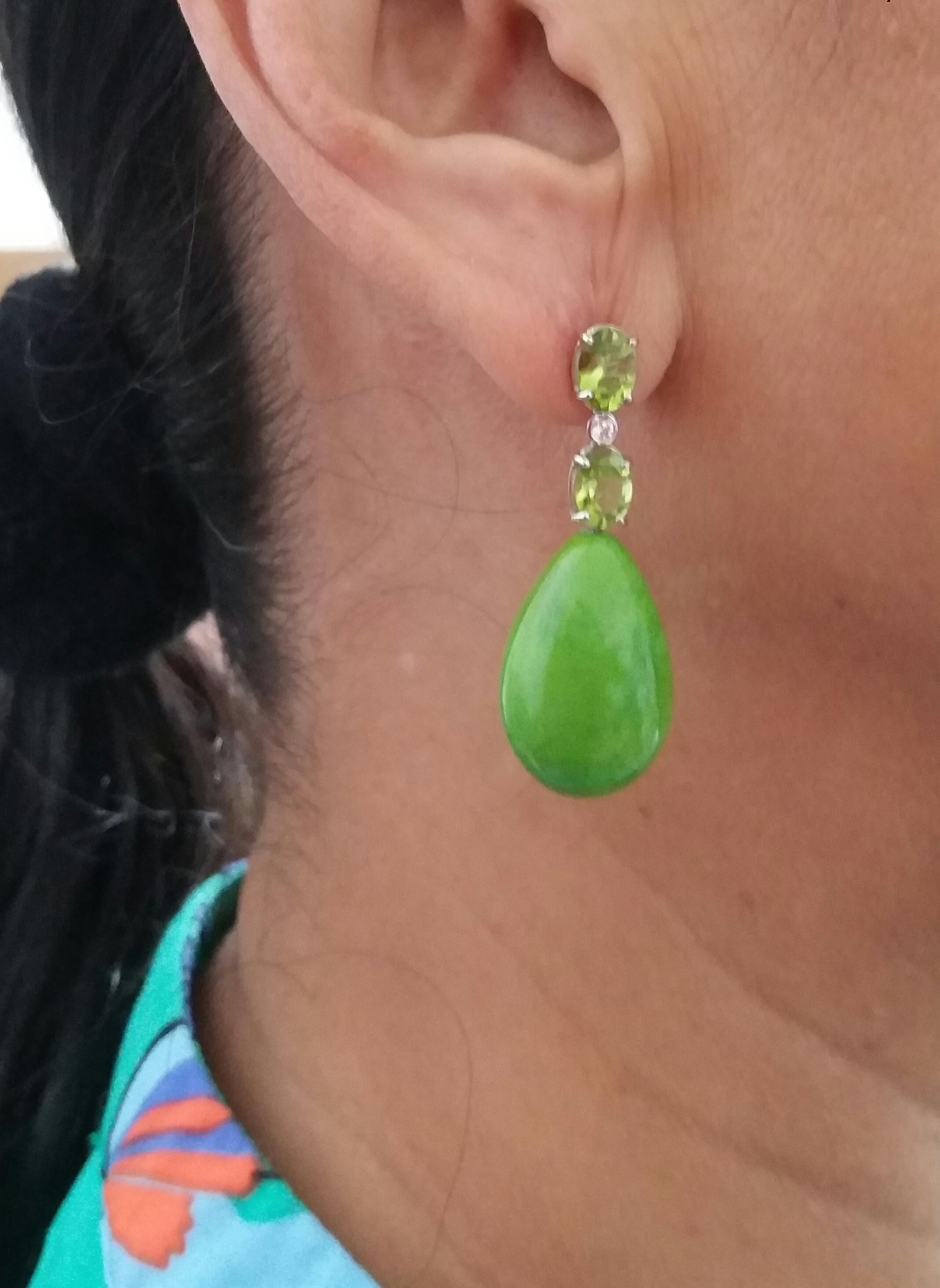 2 Oval Peridot Gold Diamonds 2 Green Turkmenistan Turquoise Drops Earrings For Sale 6