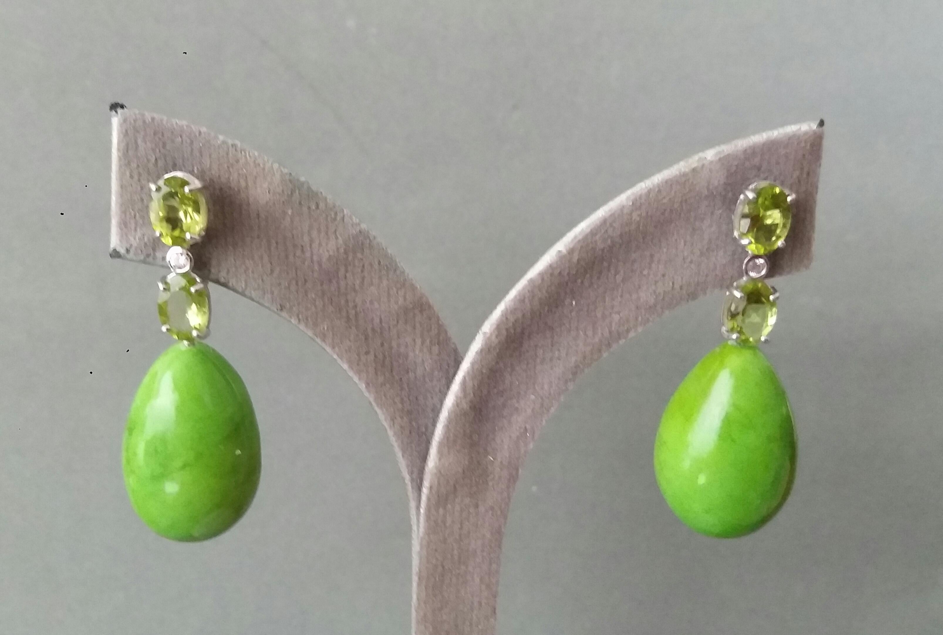 2 Oval Peridot Gold Diamonds 2 Green Turkmenistan Turquoise Drops Earrings For Sale 7