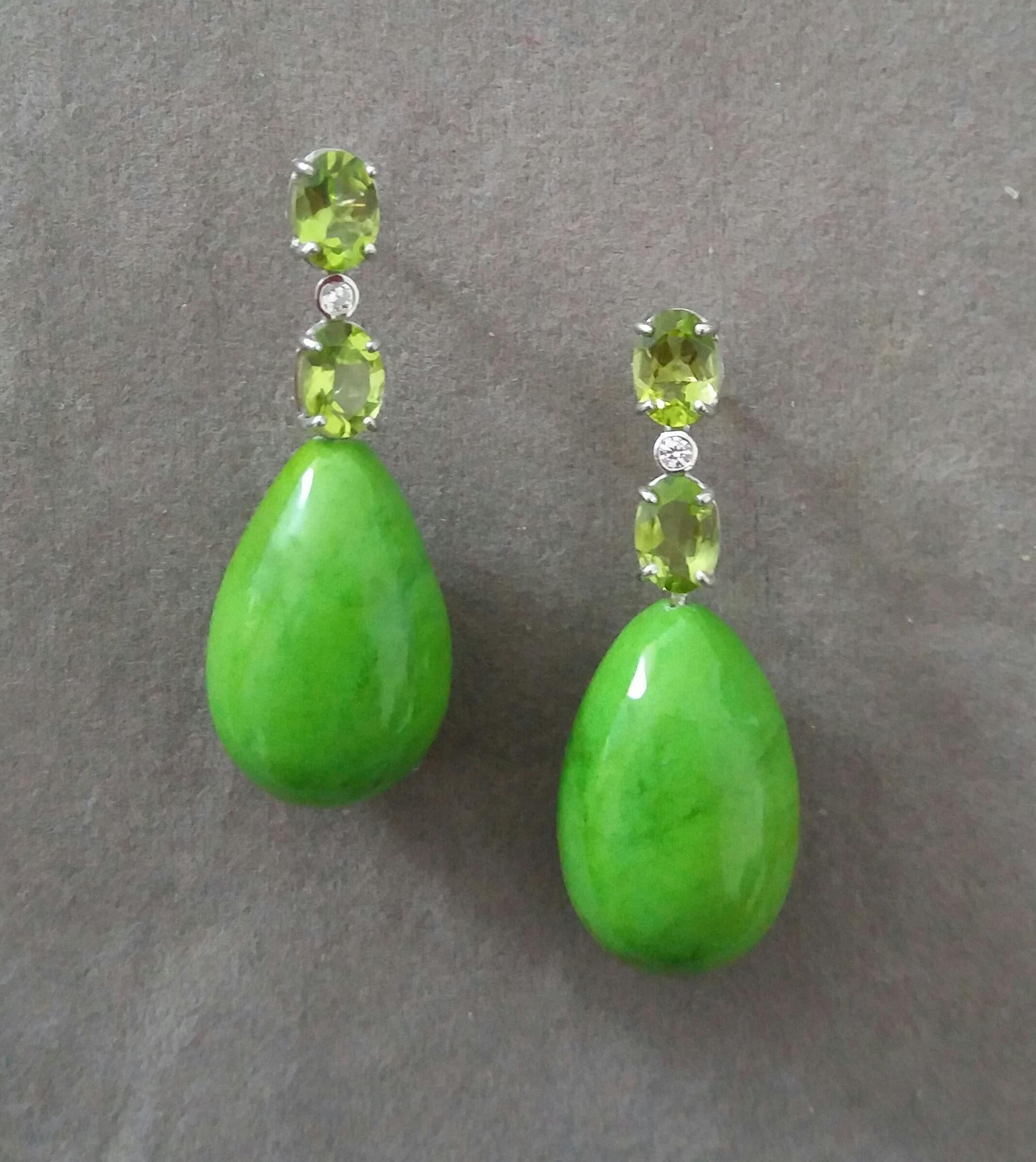 Arts and Crafts 2 Oval Peridot Gold Diamonds 2 Green Turkmenistan Turquoise Drops Earrings For Sale