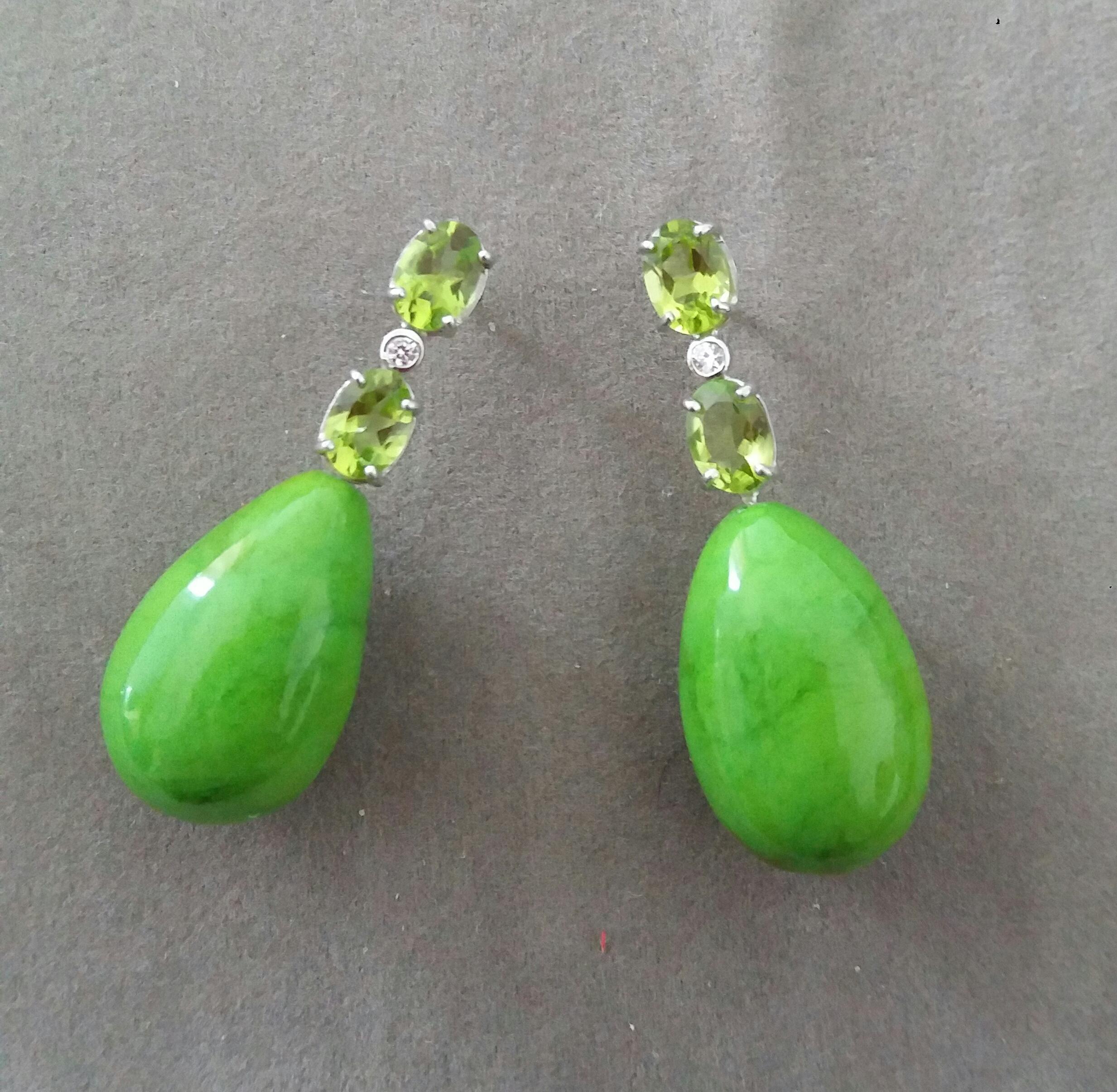 Mixed Cut 2 Oval Peridot Gold Diamonds 2 Green Turkmenistan Turquoise Drops Earrings For Sale