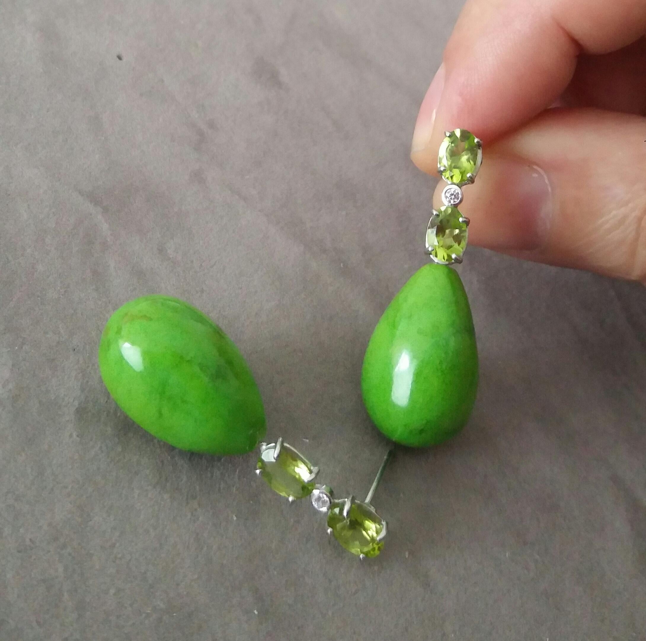 2 Oval Peridot Gold Diamonds 2 Green Turkmenistan Turquoise Drops Earrings For Sale 1