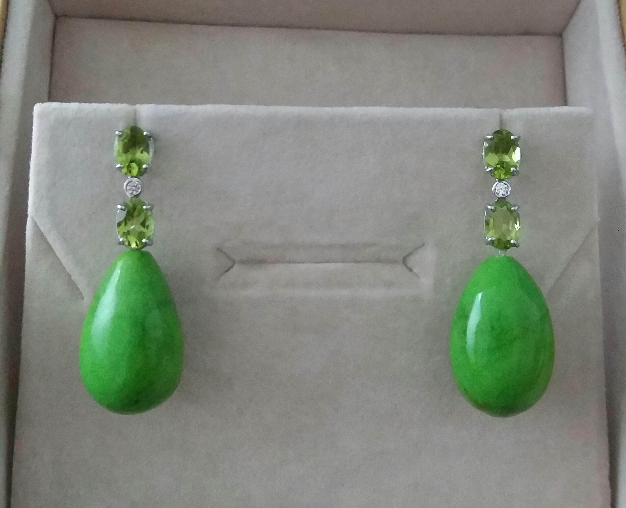 2 Oval Peridot Gold Diamonds 2 Green Turkmenistan Turquoise Drops Earrings For Sale 3