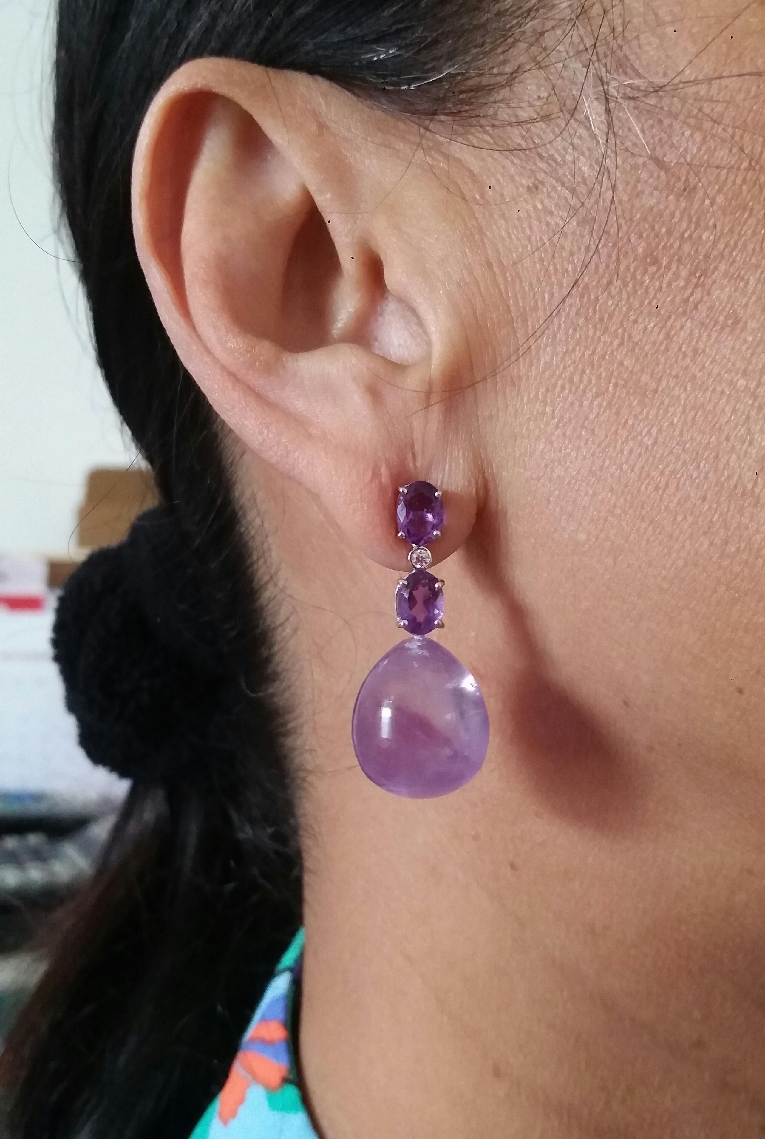 2 Oval Shape Faceted Amethyst Gold Diamonds 2 Plain Round Amethyst Drop Earrings For Sale 5