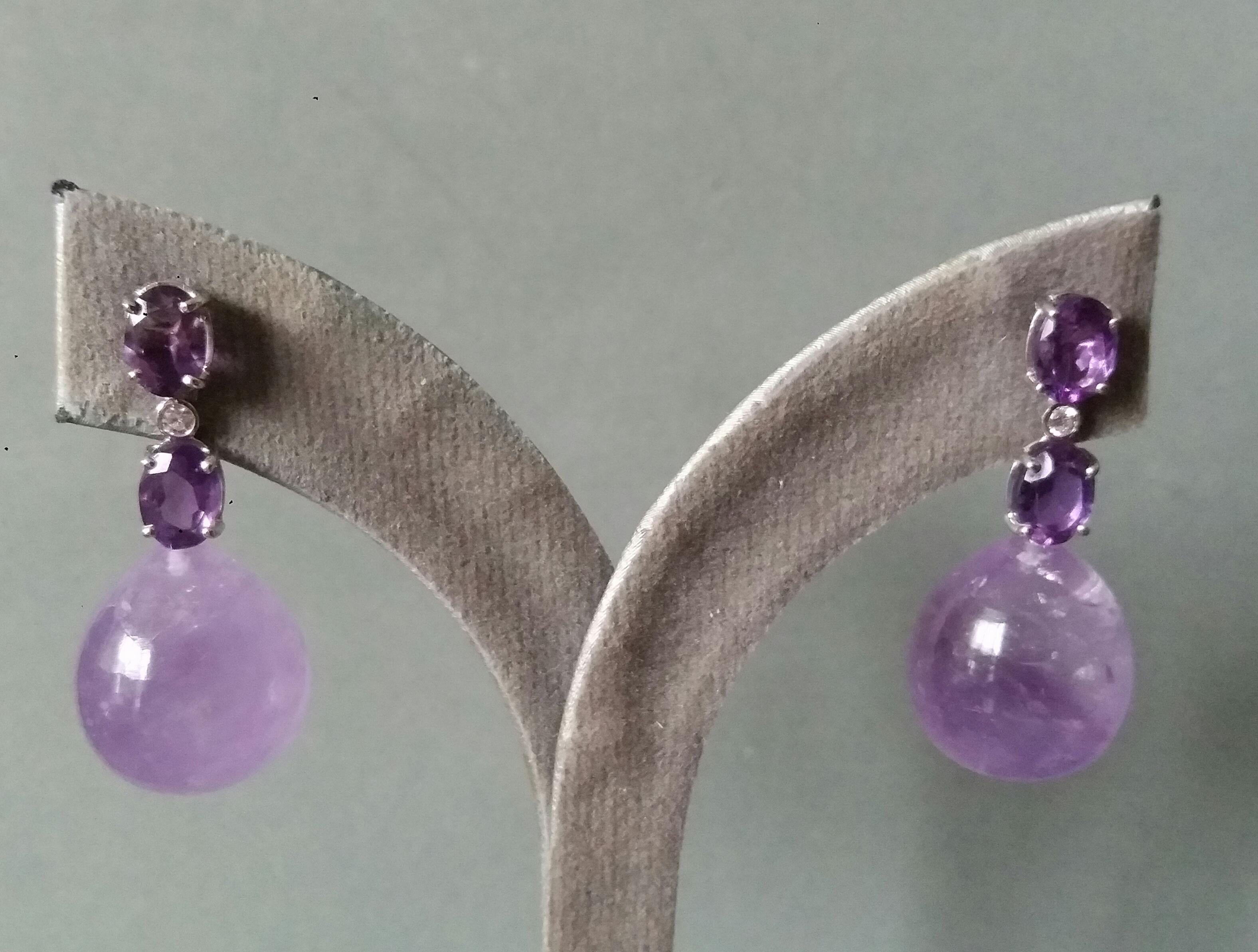 2 Oval Shape Faceted Amethyst Gold Diamonds 2 Plain Round Amethyst Drop Earrings For Sale 7