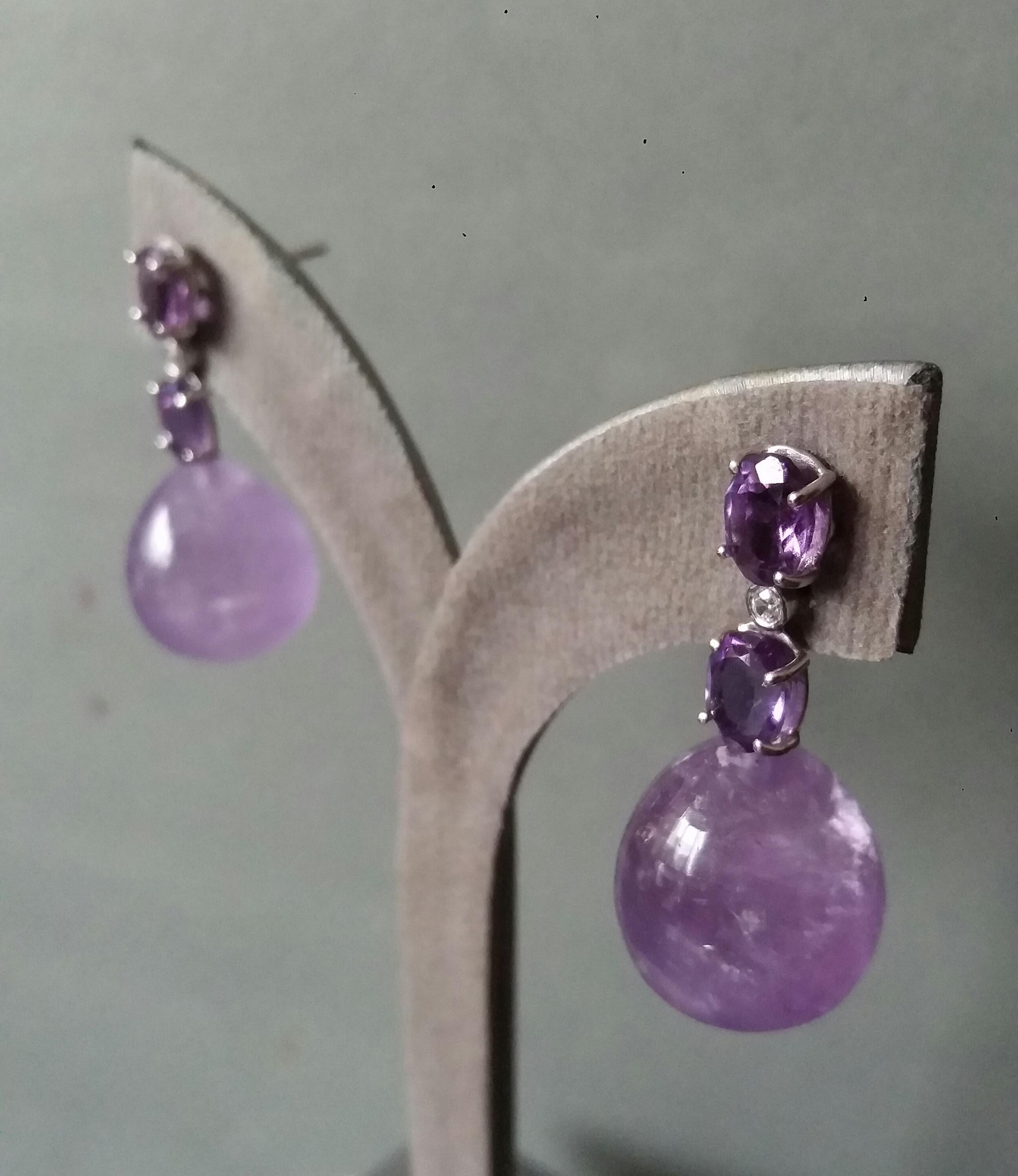 2 Oval Shape Faceted Amethyst Gold Diamonds 2 Plain Round Amethyst Drop Earrings For Sale 8