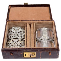2 Pair Antique Paste Rhinestone & Crystal Baguette Shoe Buckles in Original Box