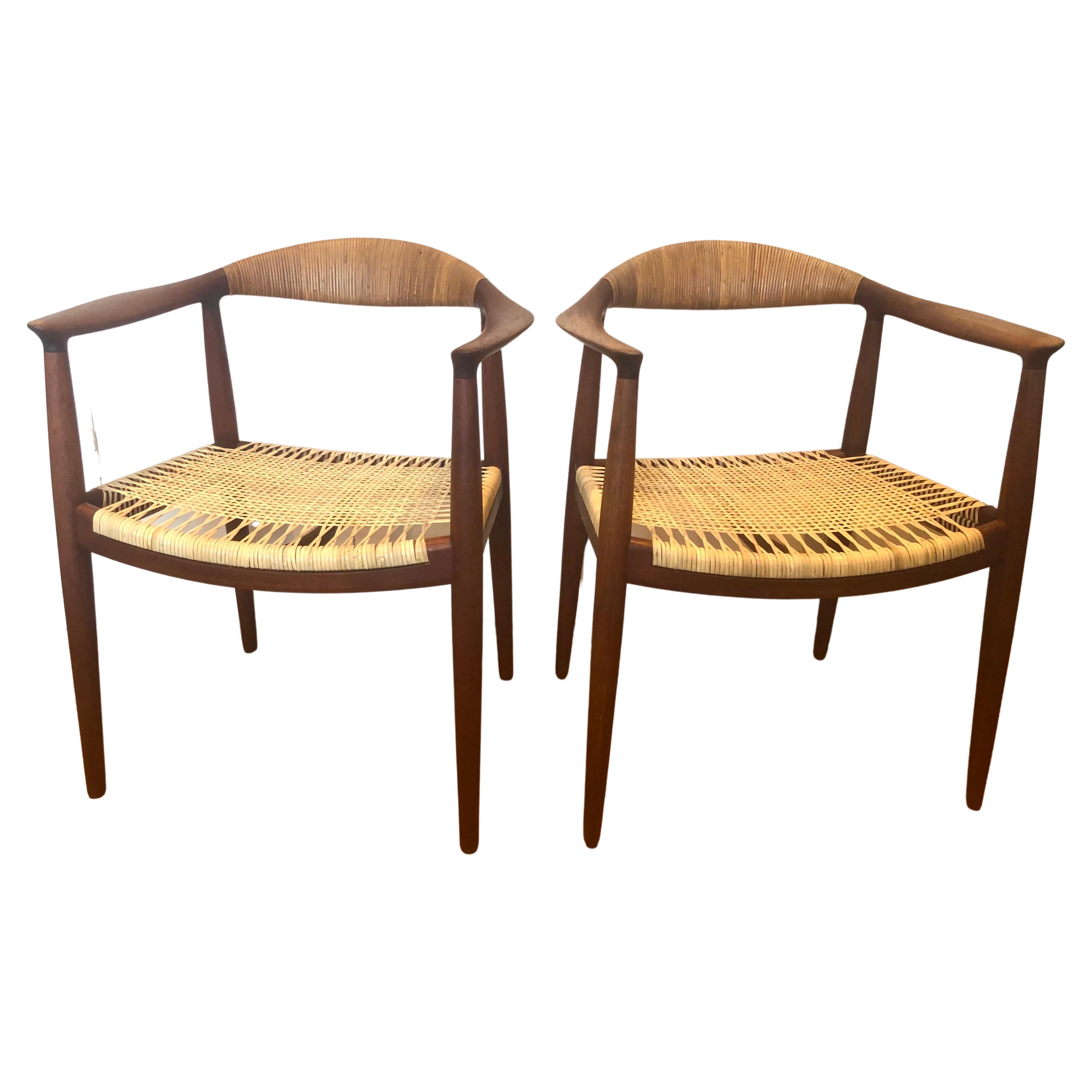 Pair Early Hans Wegner Round Chairs For Sale