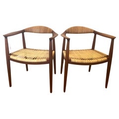 Pair Early Hans Wegner Round Chairs