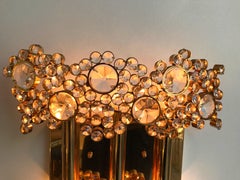 2 Pair of Brass and Crystal Glass Sconces by Palwa, Germany, 1970s