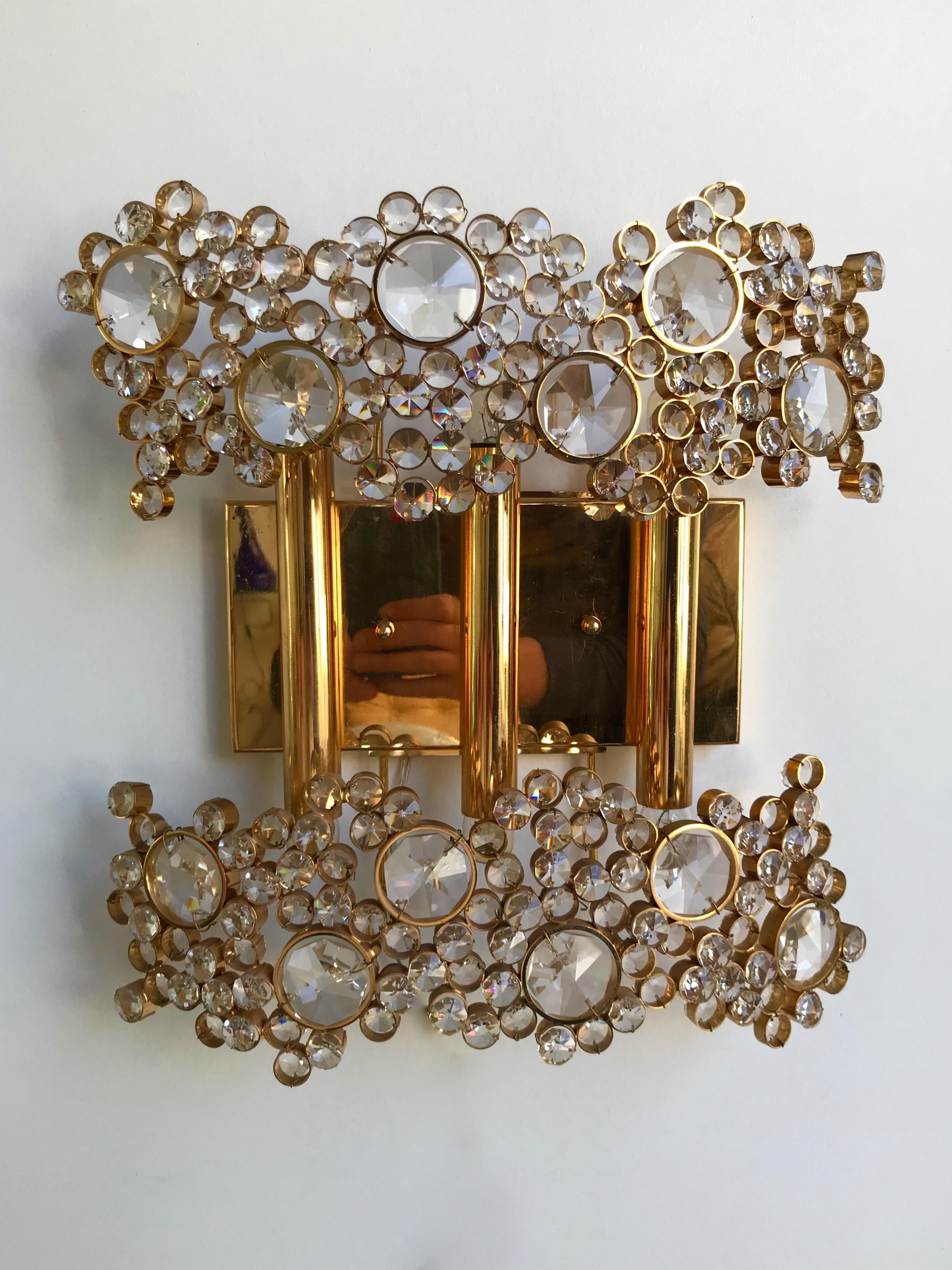 2 Pair of Brass and Crystal Glass Sconces by Palwa, Germany, 1970s (Deutsch)
