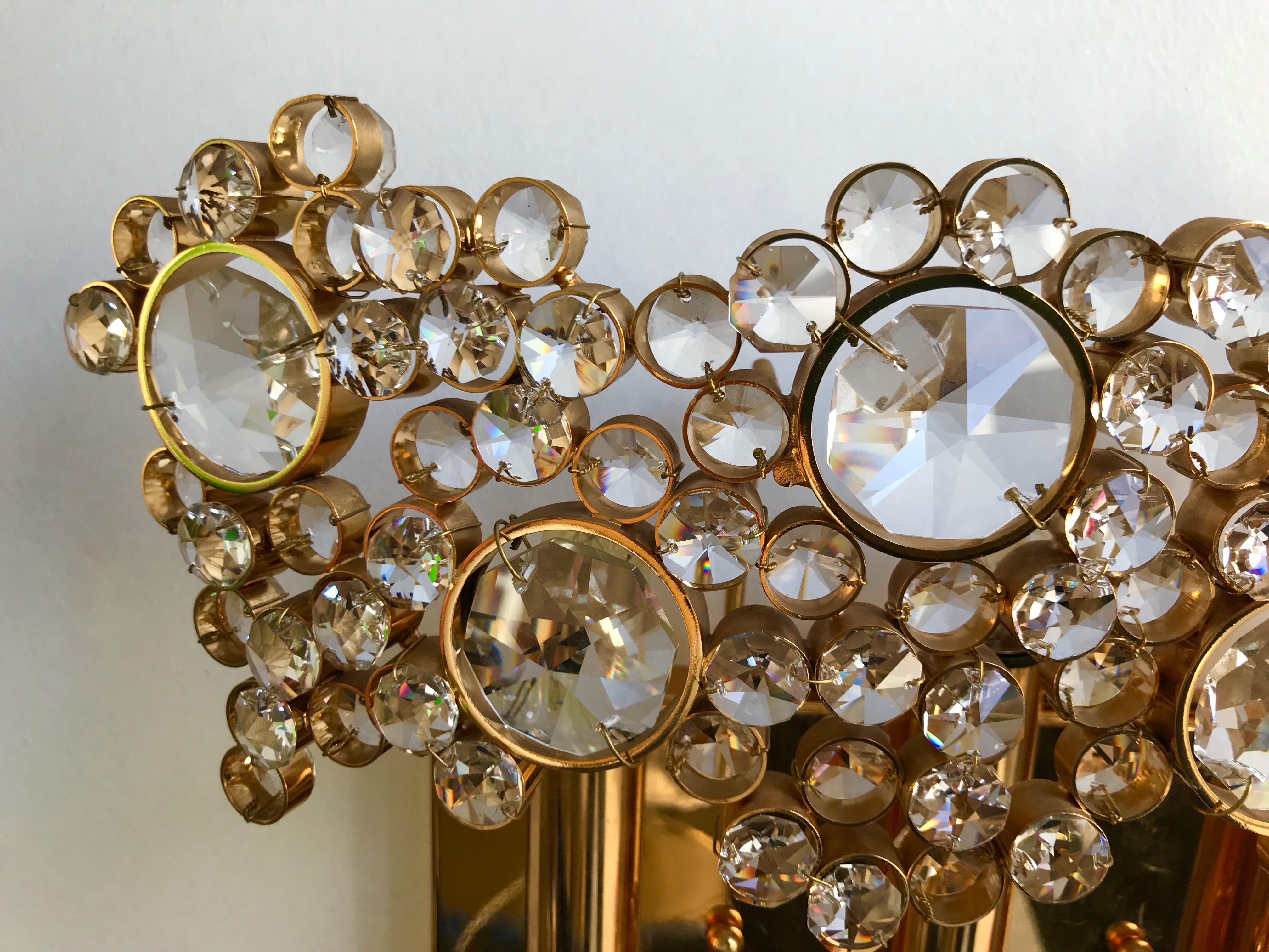 2 Pair of Brass and Crystal Glass Sconces by Palwa, Germany, 1970s 2