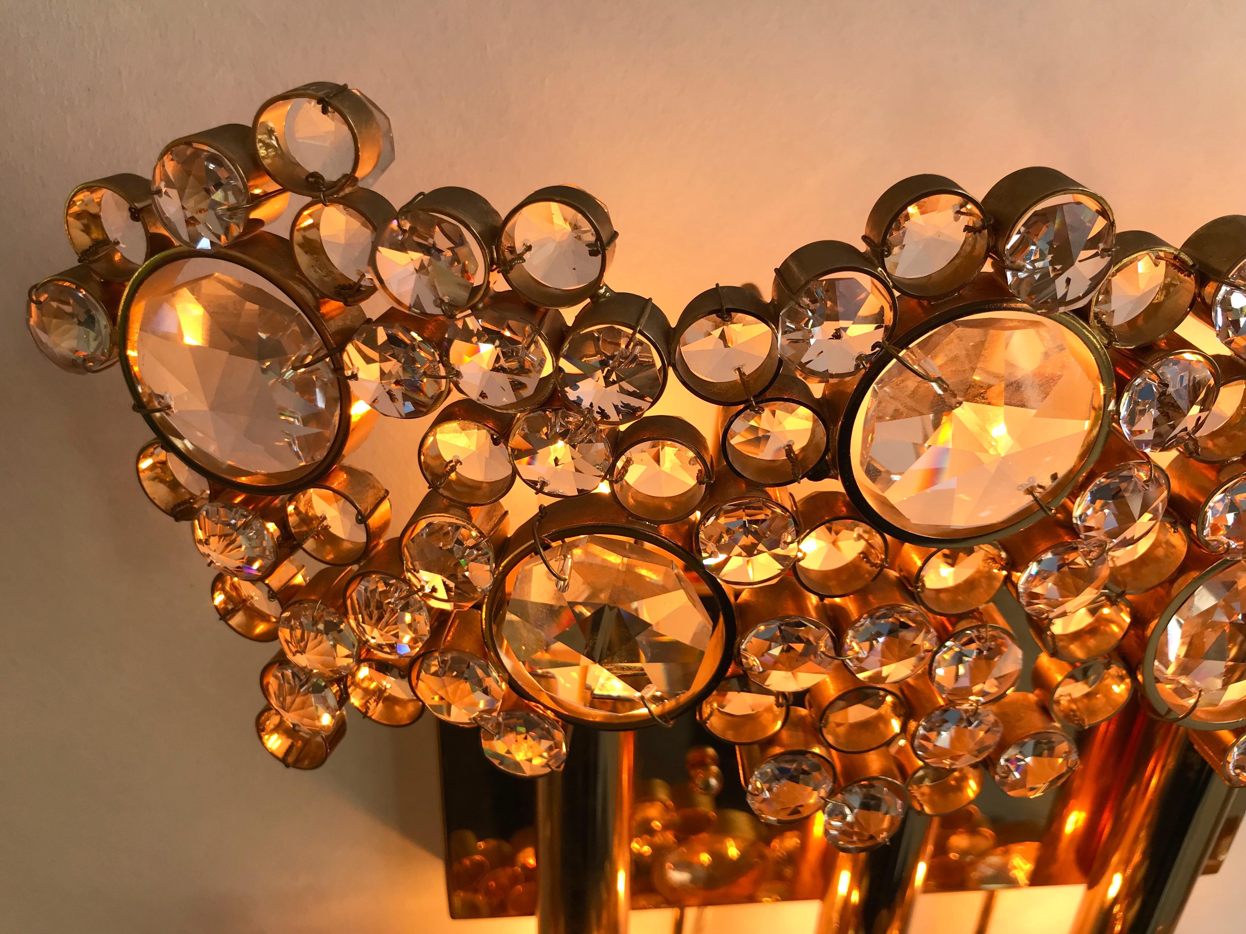 2 Pair of Brass and Crystal Glass Sconces by Palwa, Germany, 1970s 2