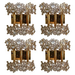 2 Pair of Brass and Crystal Glass Sconces by Palwa, Germany, 1970s