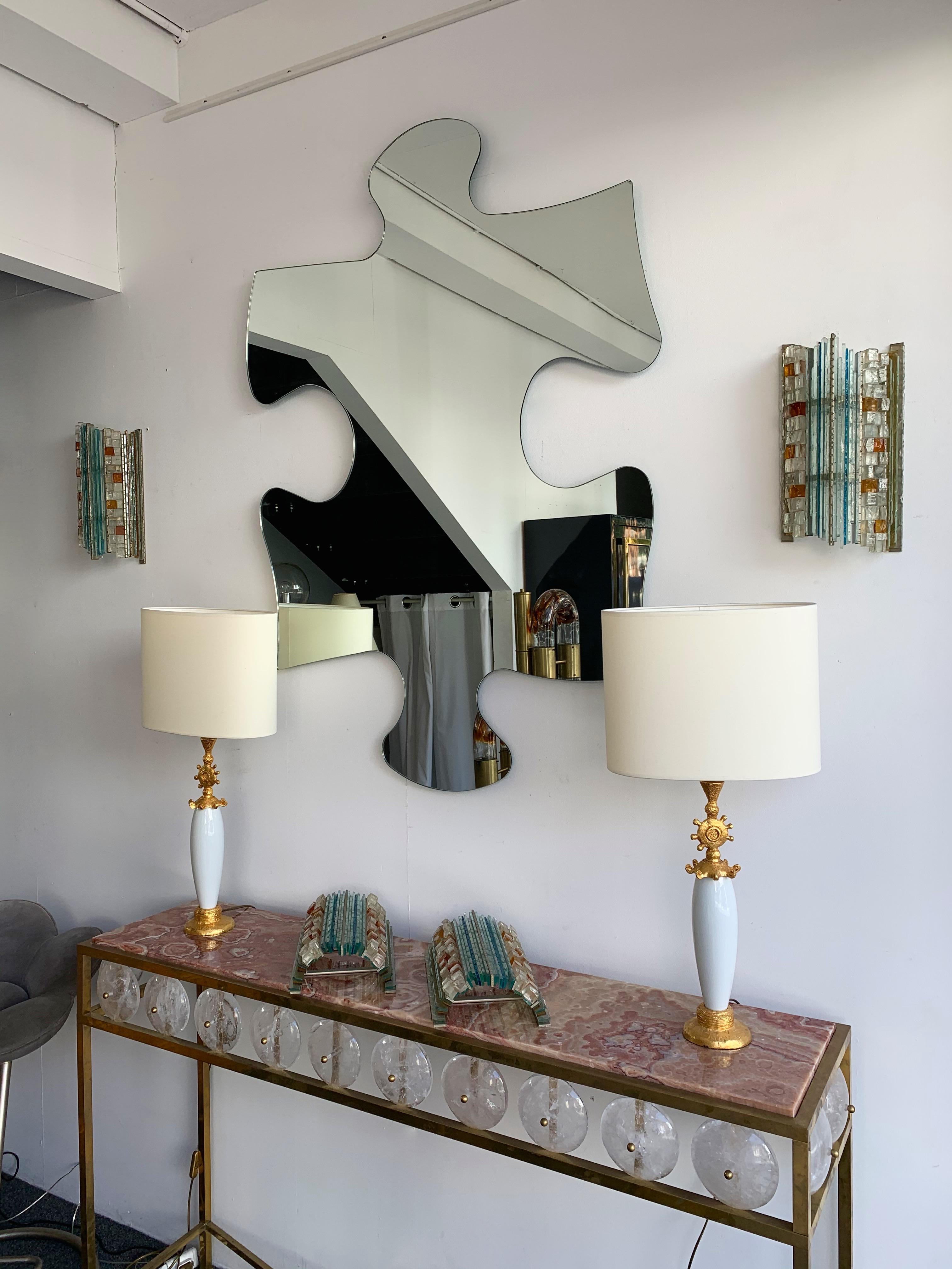 Pair of Sconces Hammered Glass by Biancardi & Jordan Arte, Italy, 1970s 4