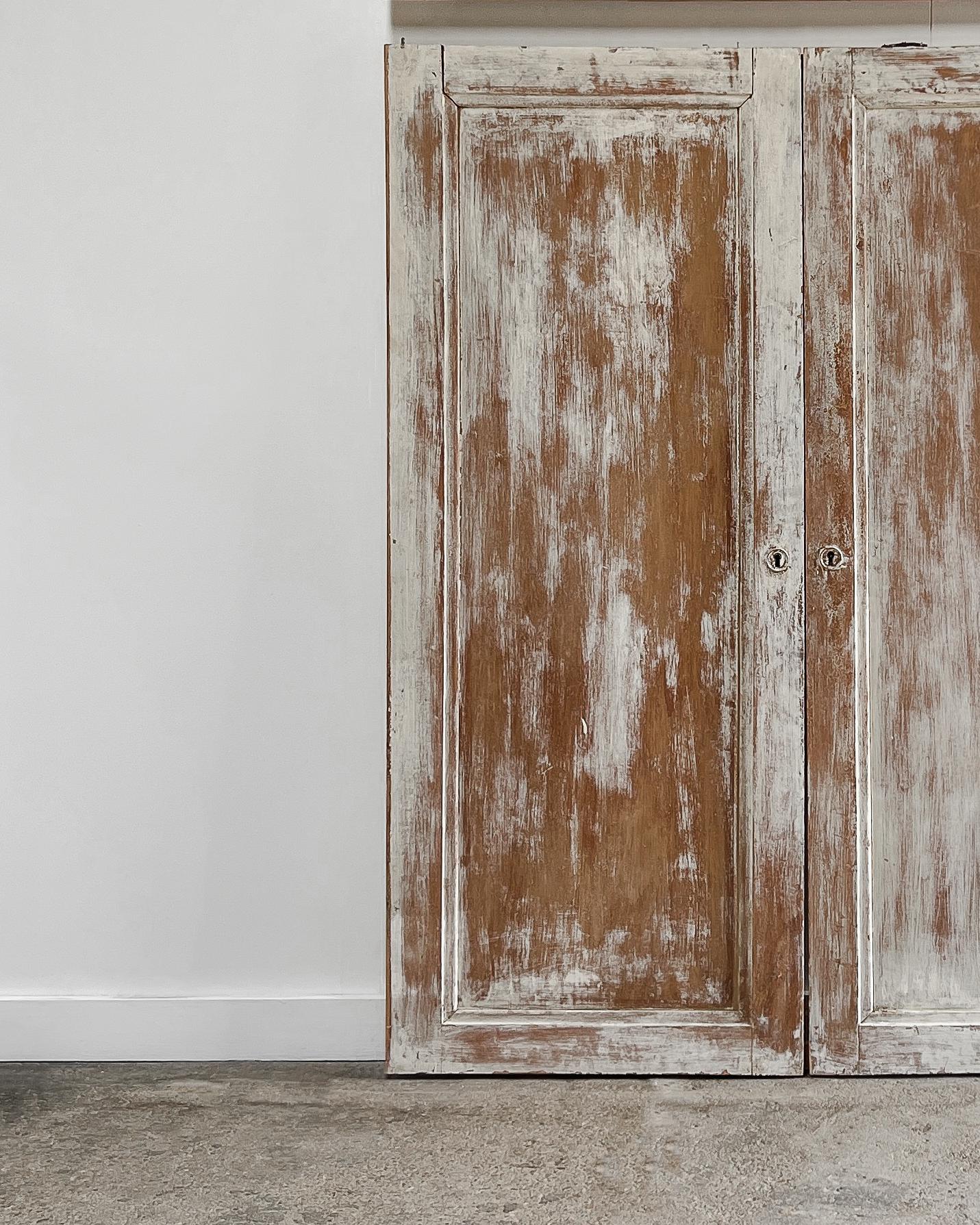 2 Pair Reclaimed Distressed French Paneled Cupboard Doors For Sale 13