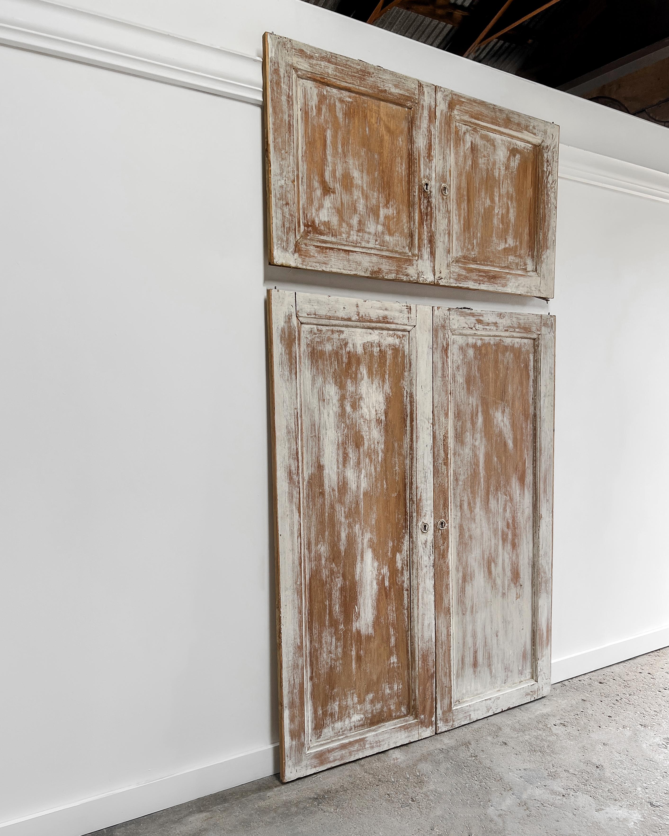 2 Pair Reclaimed Distressed French Paneled Cupboard Doors In Good Condition For Sale In Mckinney, TX