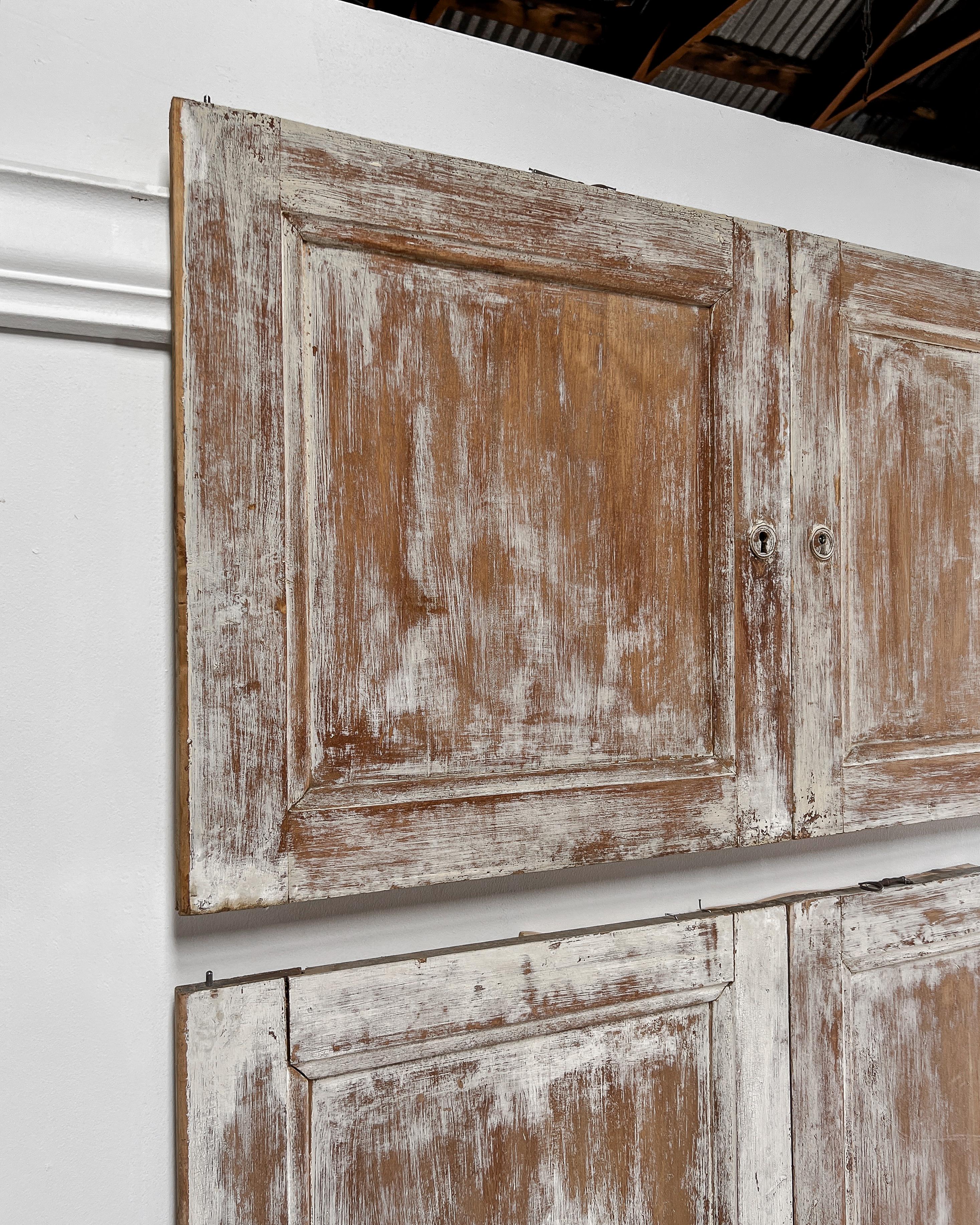 19th Century 2 Pair Reclaimed Distressed French Paneled Cupboard Doors For Sale