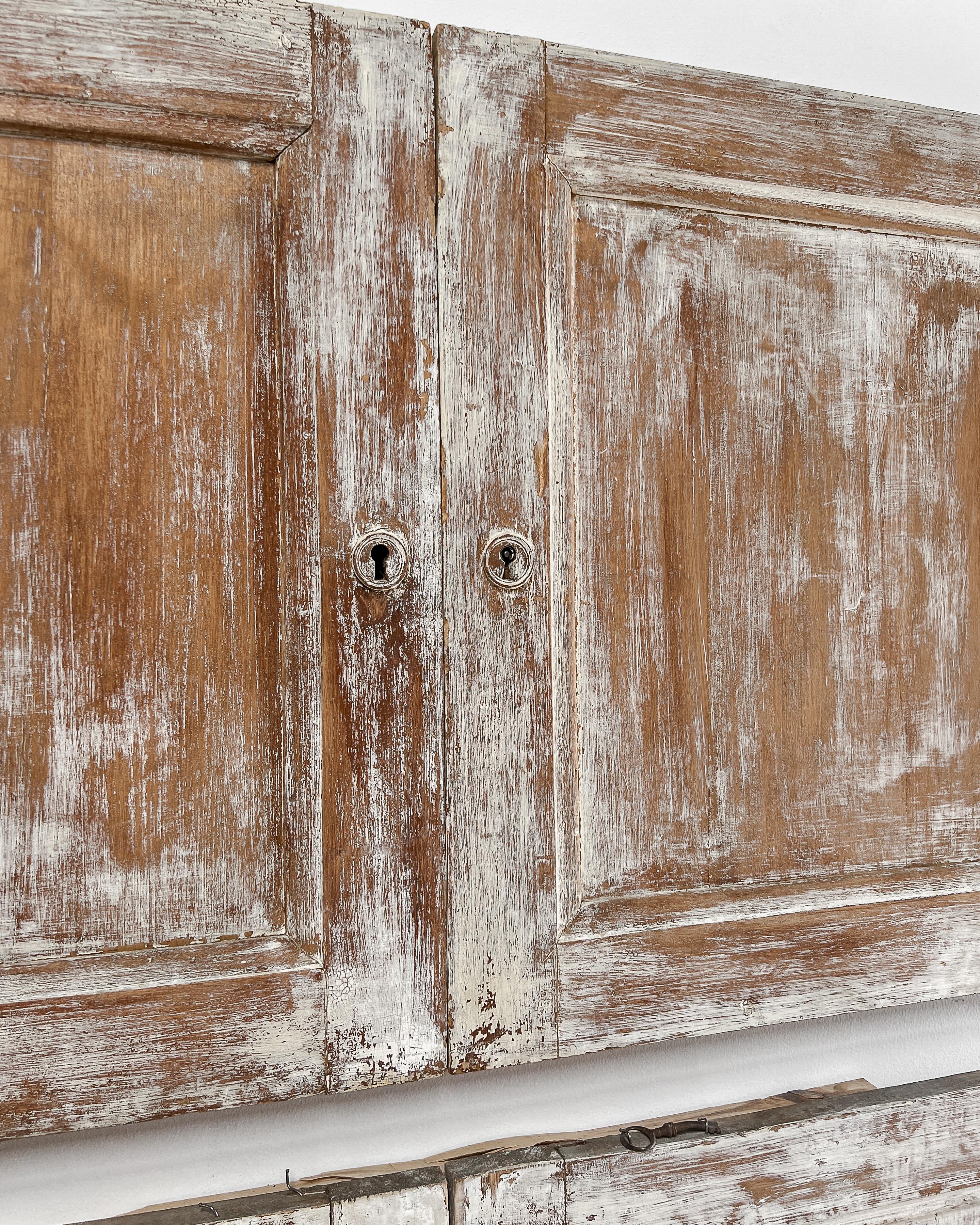 Fir 2 Pair Reclaimed Distressed French Paneled Cupboard Doors For Sale