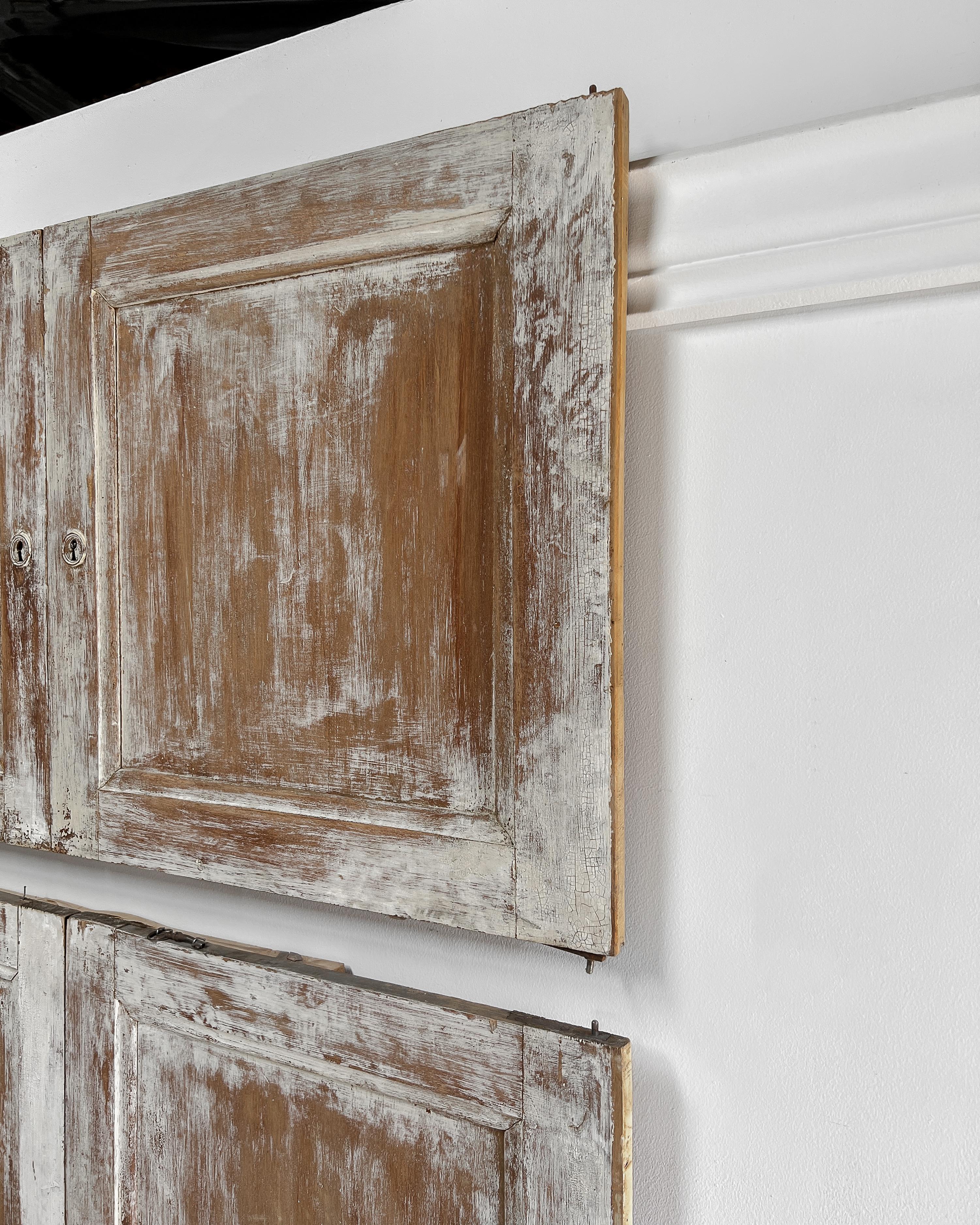 2 Pair Reclaimed Distressed French Paneled Cupboard Doors For Sale 1