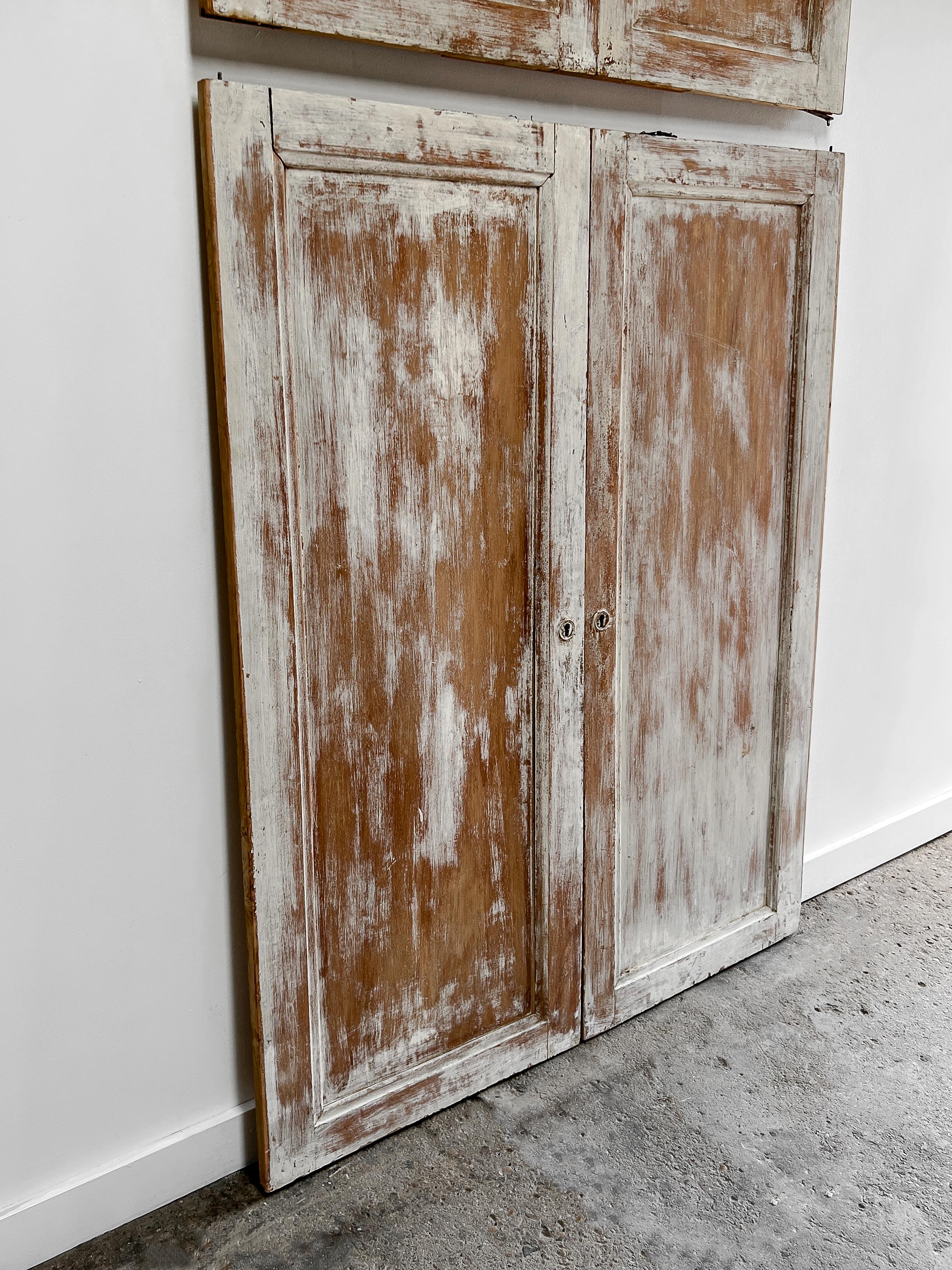 2 Pair Reclaimed Distressed French Paneled Cupboard Doors For Sale 3