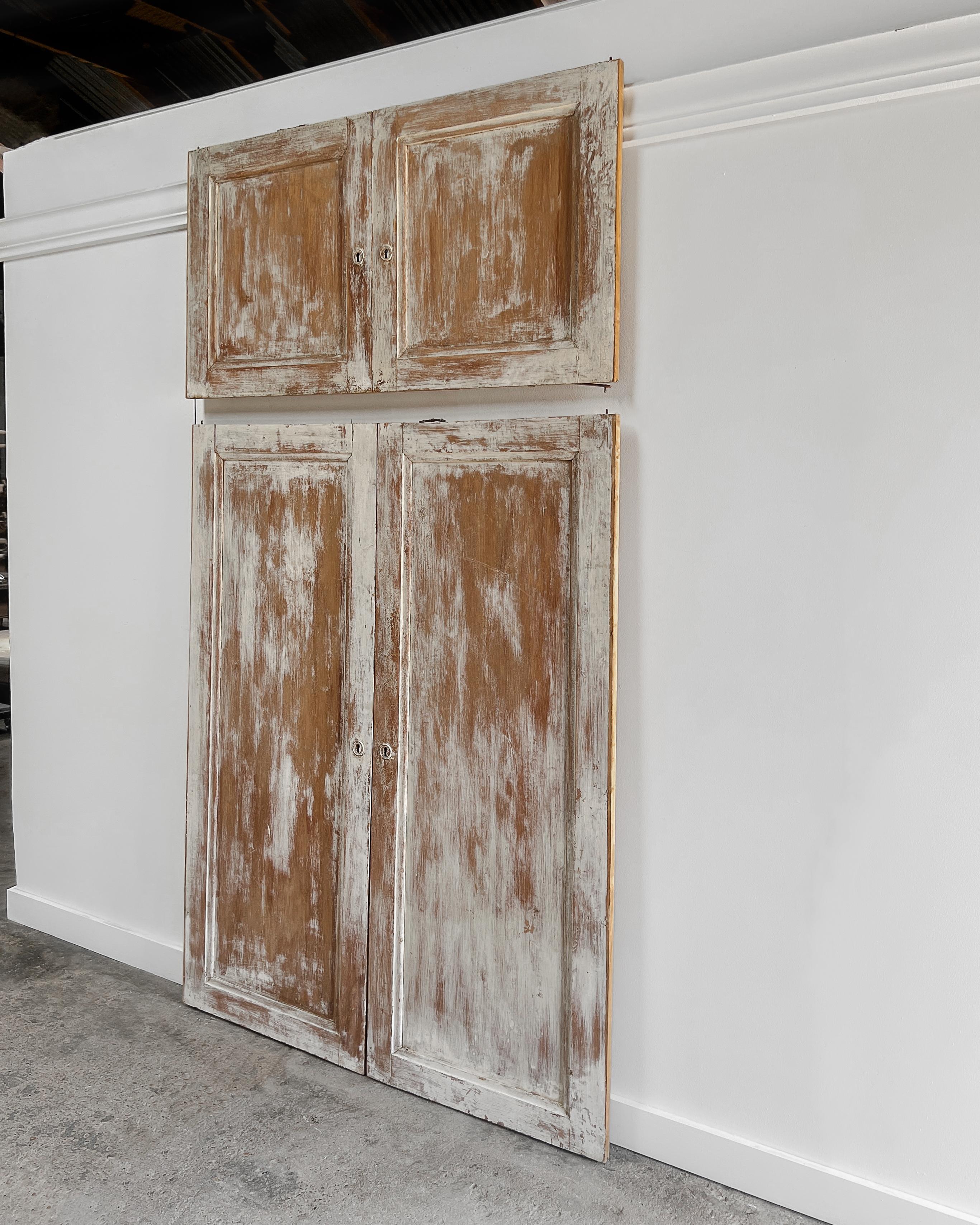 2 Pair Reclaimed Distressed French Paneled Cupboard Doors For Sale 4