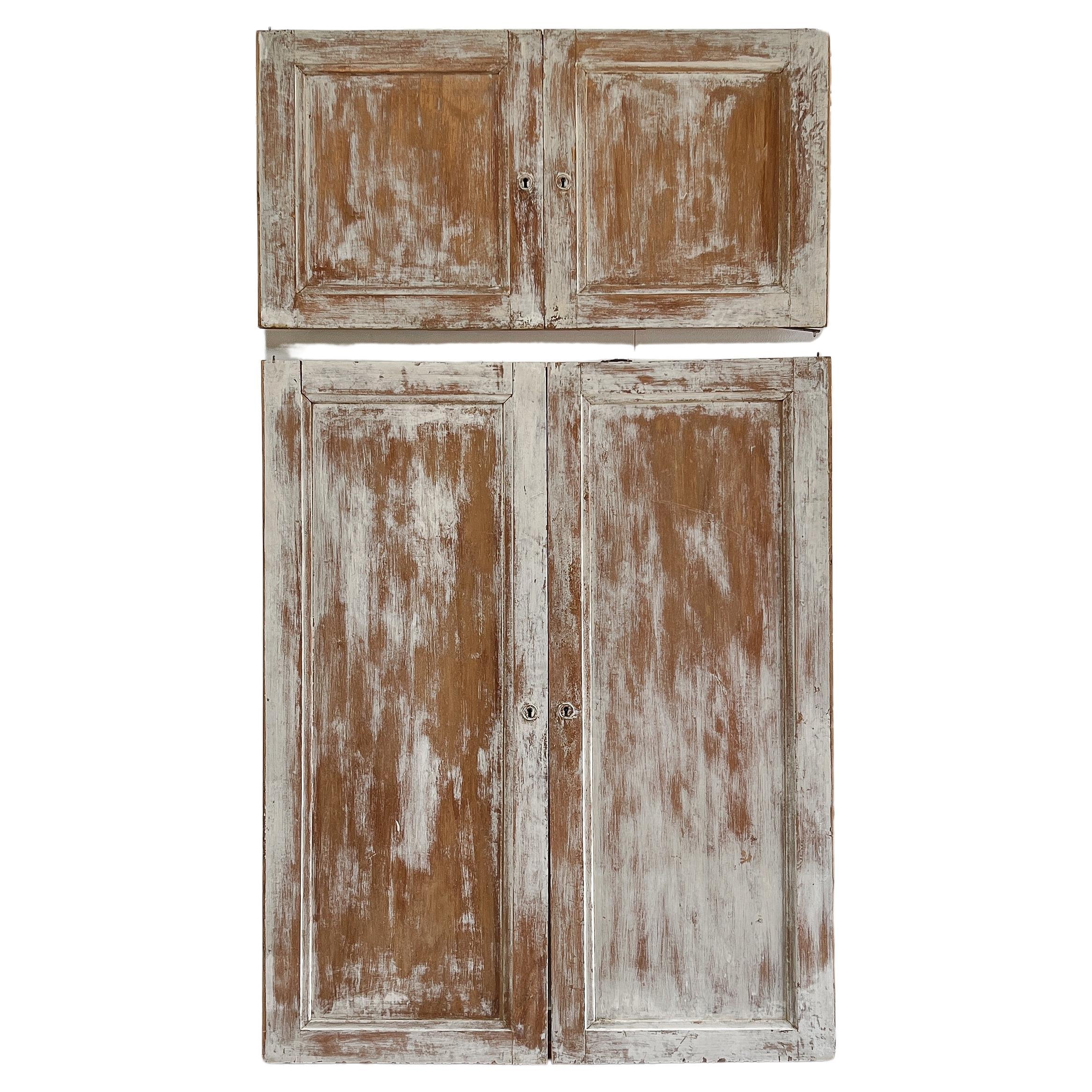 2 Pair Reclaimed Distressed French Paneled Cupboard Doors For Sale