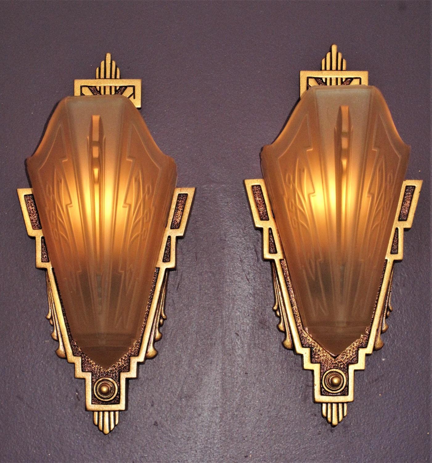 American 2 Pair Sconces with Consolidated Glass Slip Shades For Sale