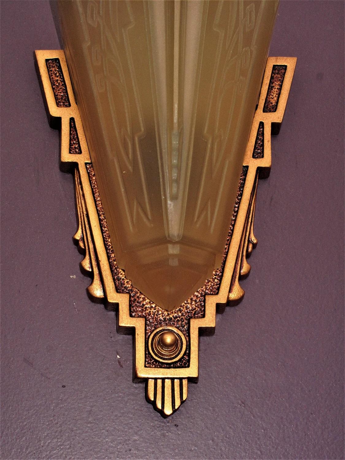 20th Century 2 Pair Sconces with Consolidated Glass Slip Shades For Sale