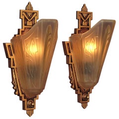 Vintage 2 Pair Sconces with Consolidated Glass Slip Shades